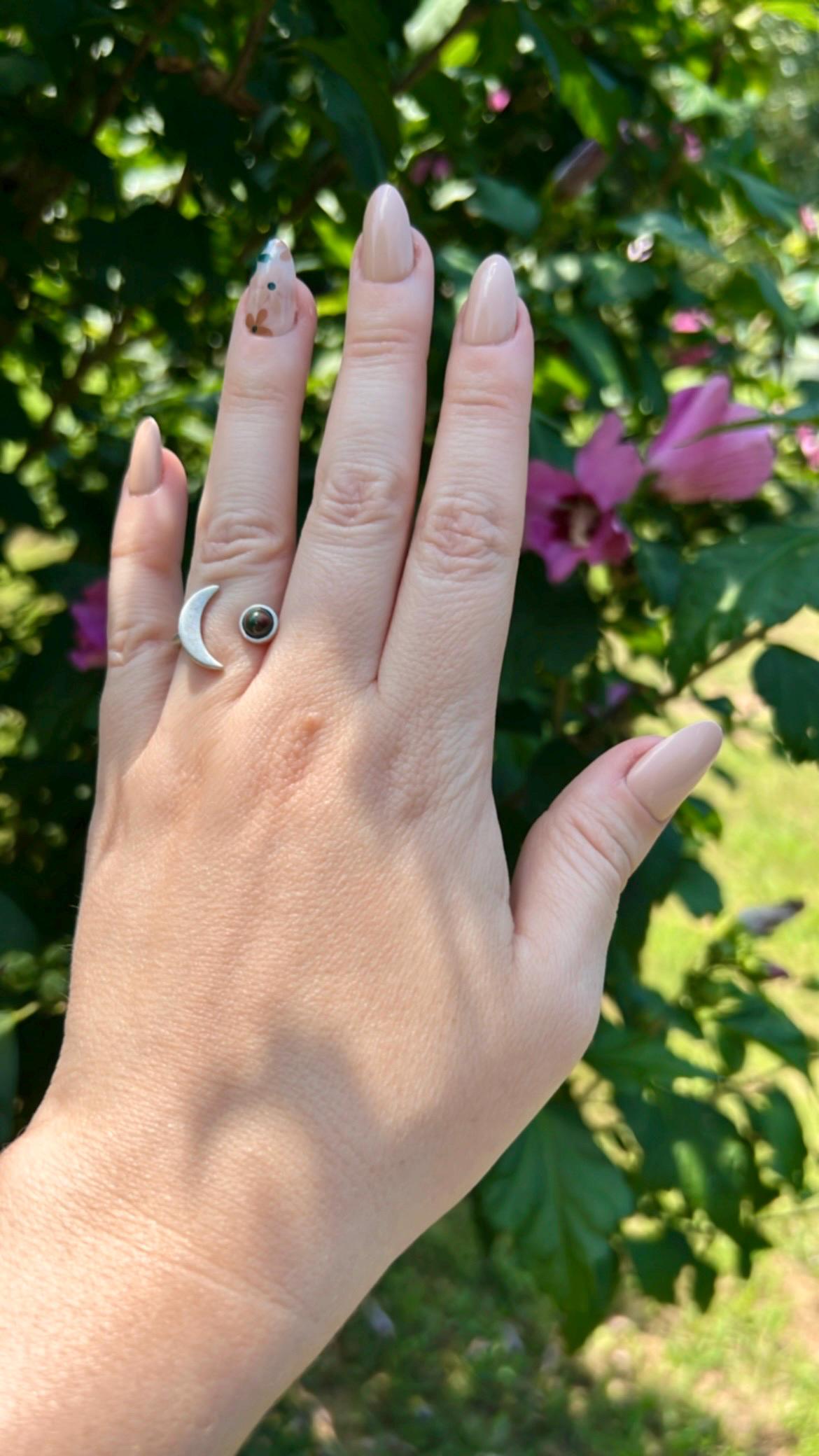 Bloodstone Crescent Moon Ring