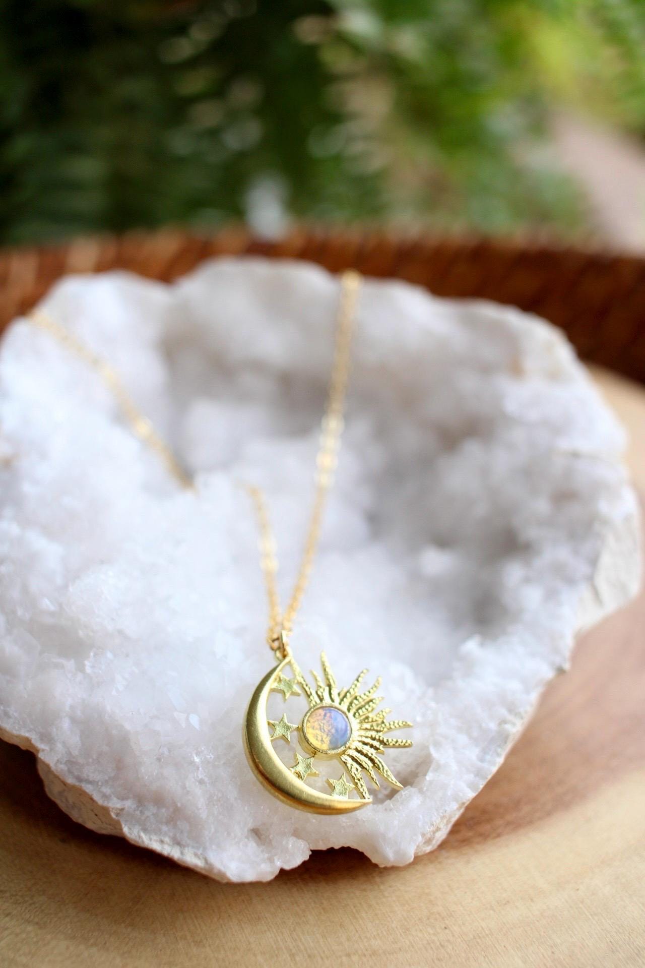 Opalite Celestial Sun Moon Stars Necklace