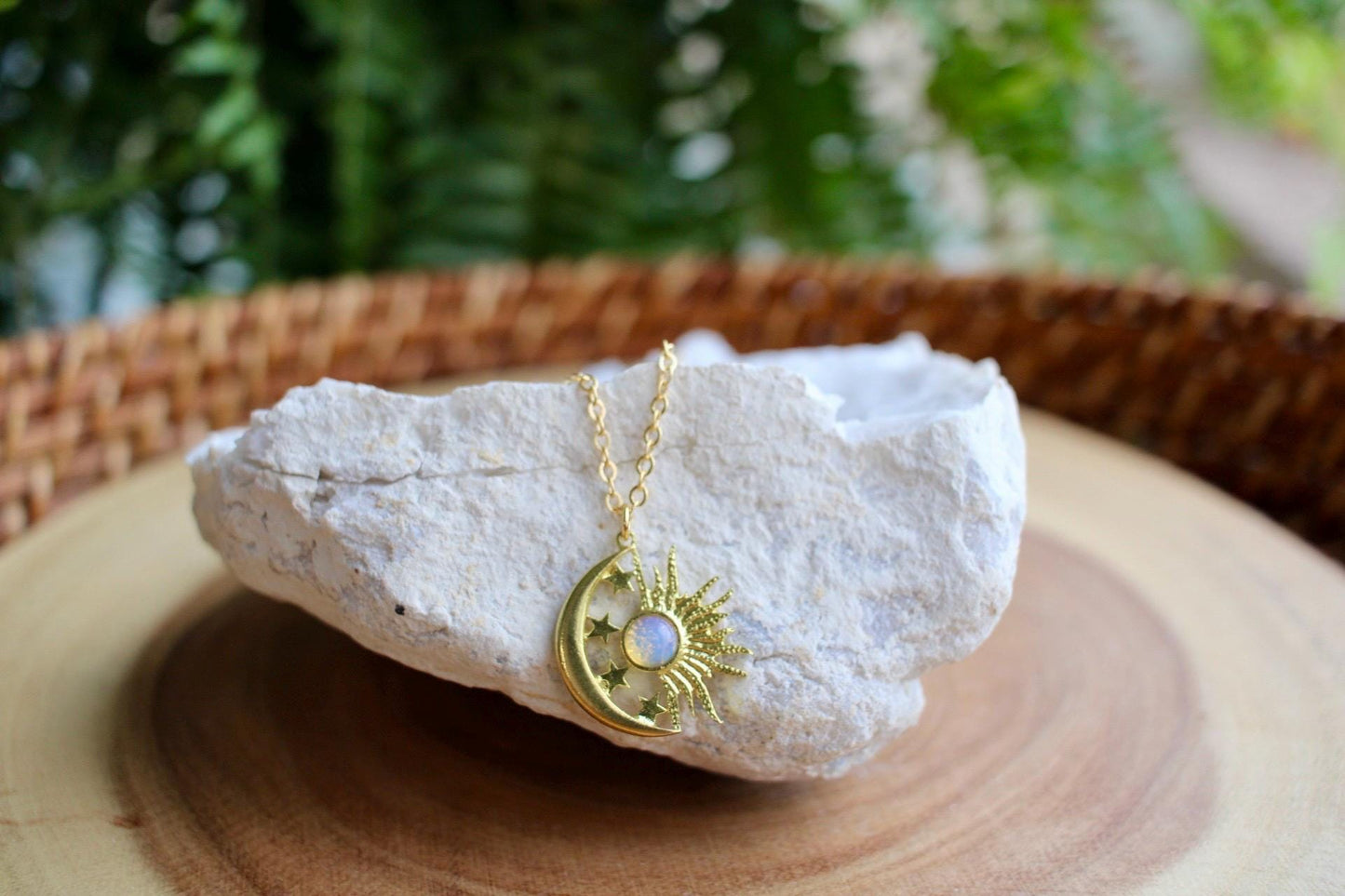 Opalite Celestial Sun Moon Stars Necklace