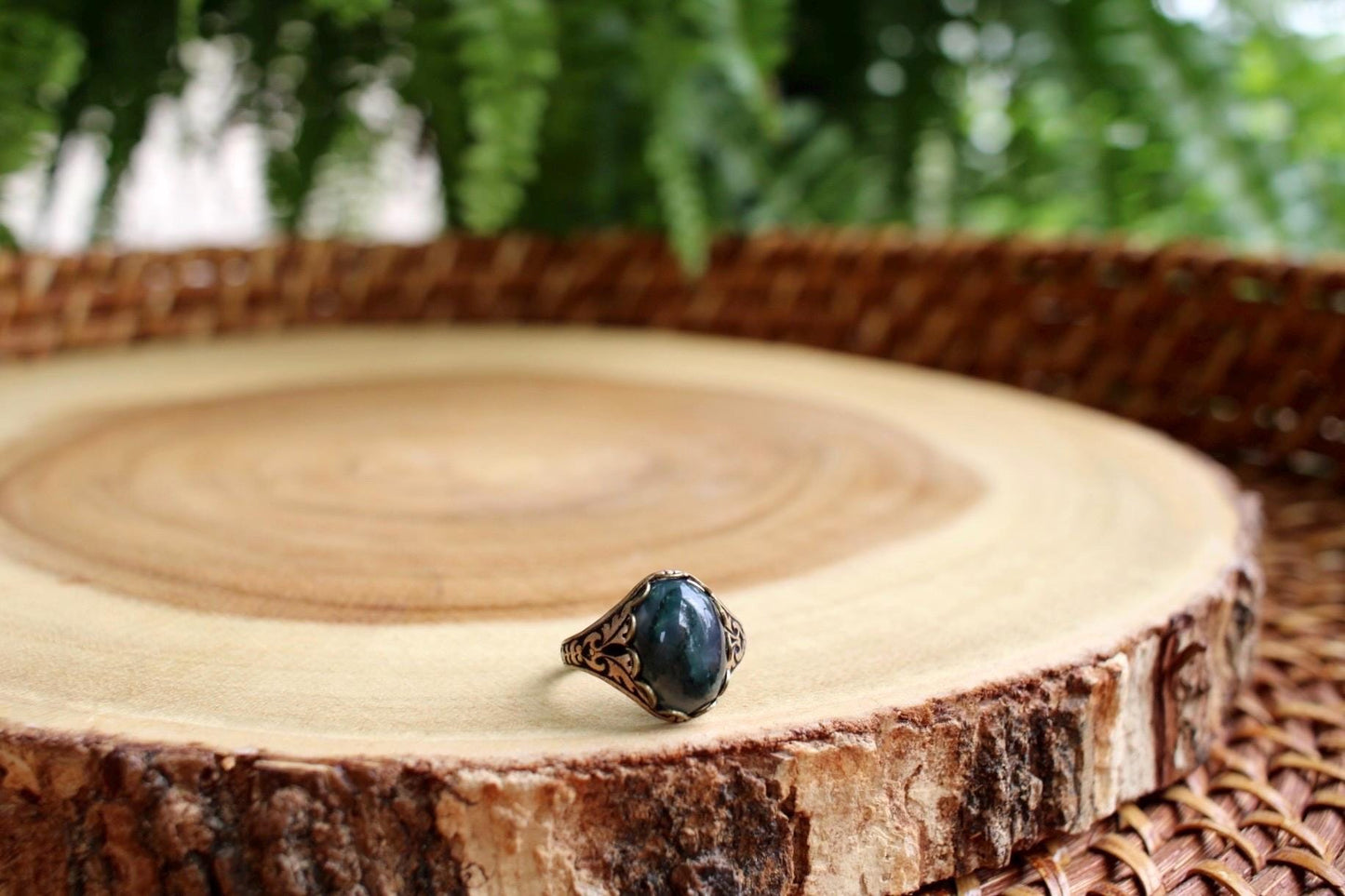 Moss Agate Adjustable Gemstone Ring