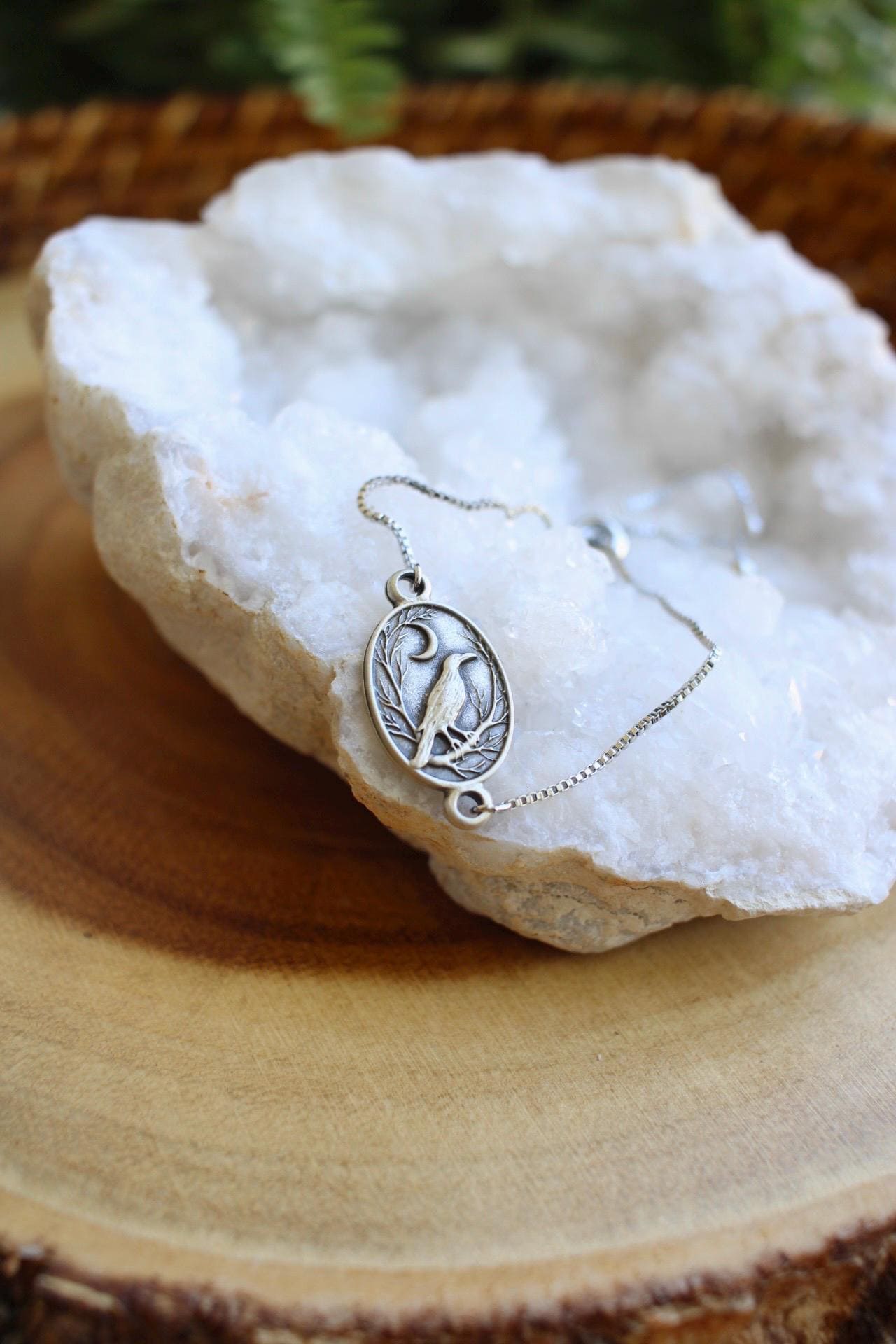 Raven and Moon Silver Bracelet