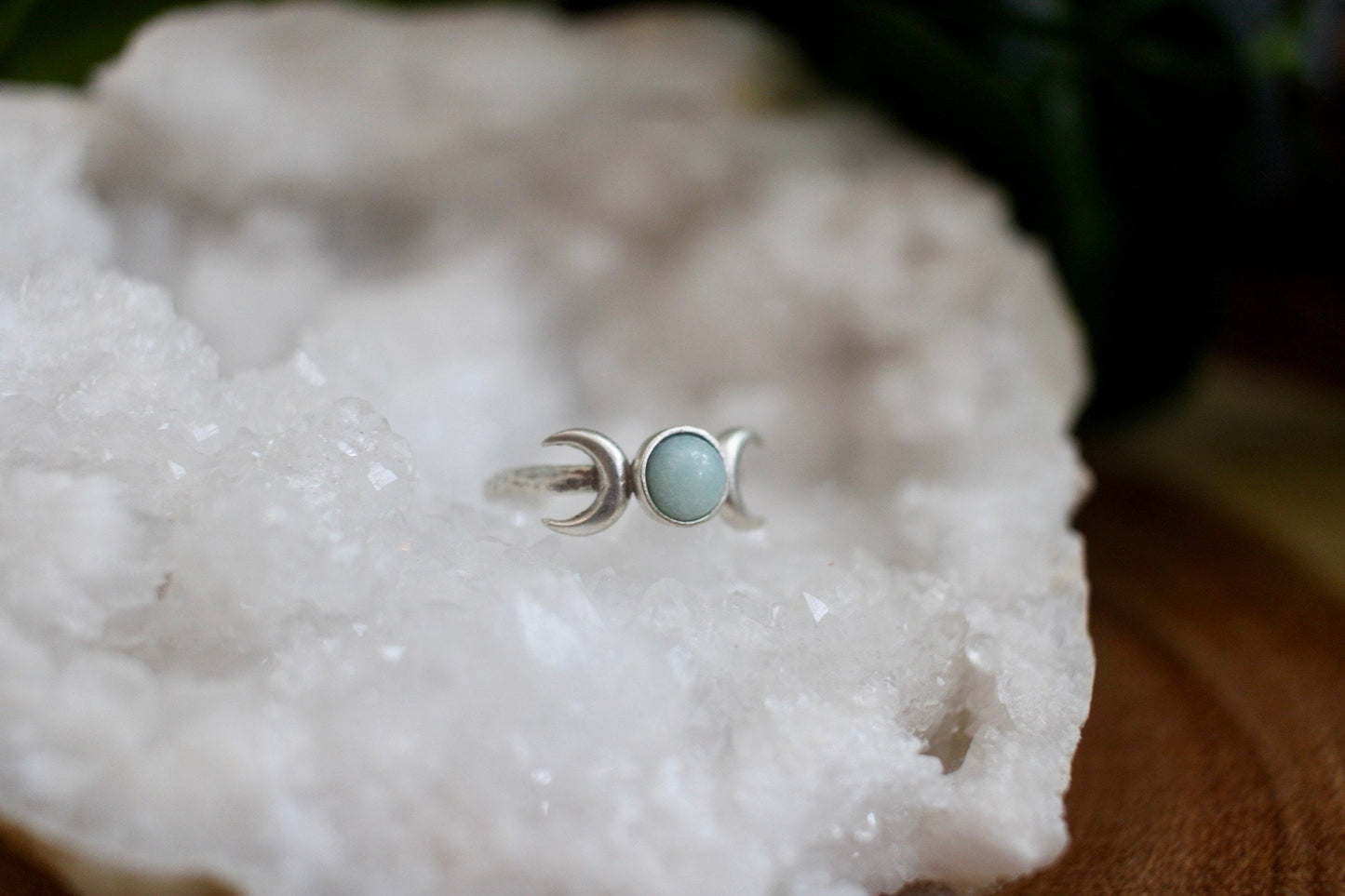 Amazonite Triple Moon Ring