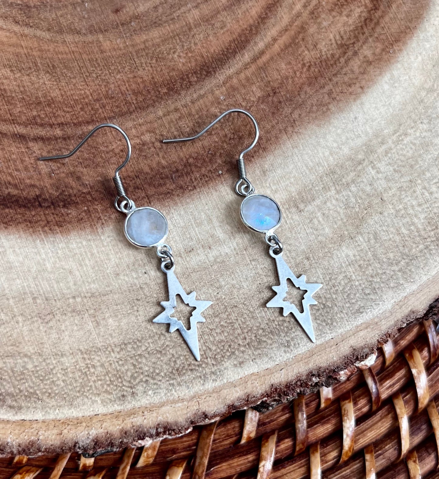 Silver Moonstone Polaris Dangle Earrings