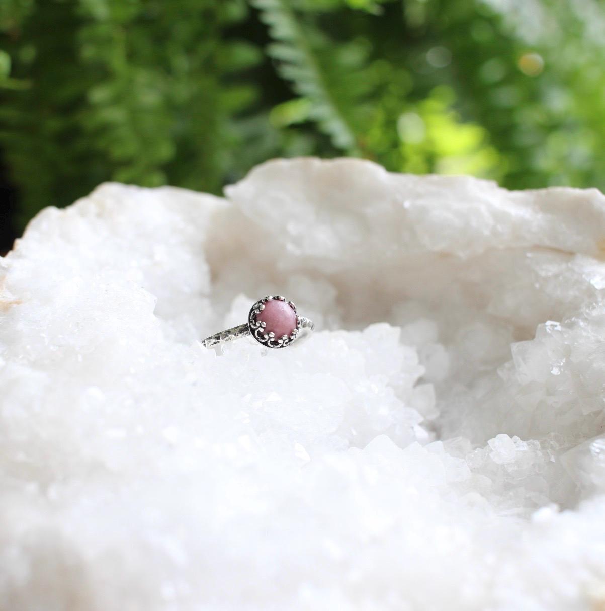 Dainty Pink Rhodonite Minimalist Ring