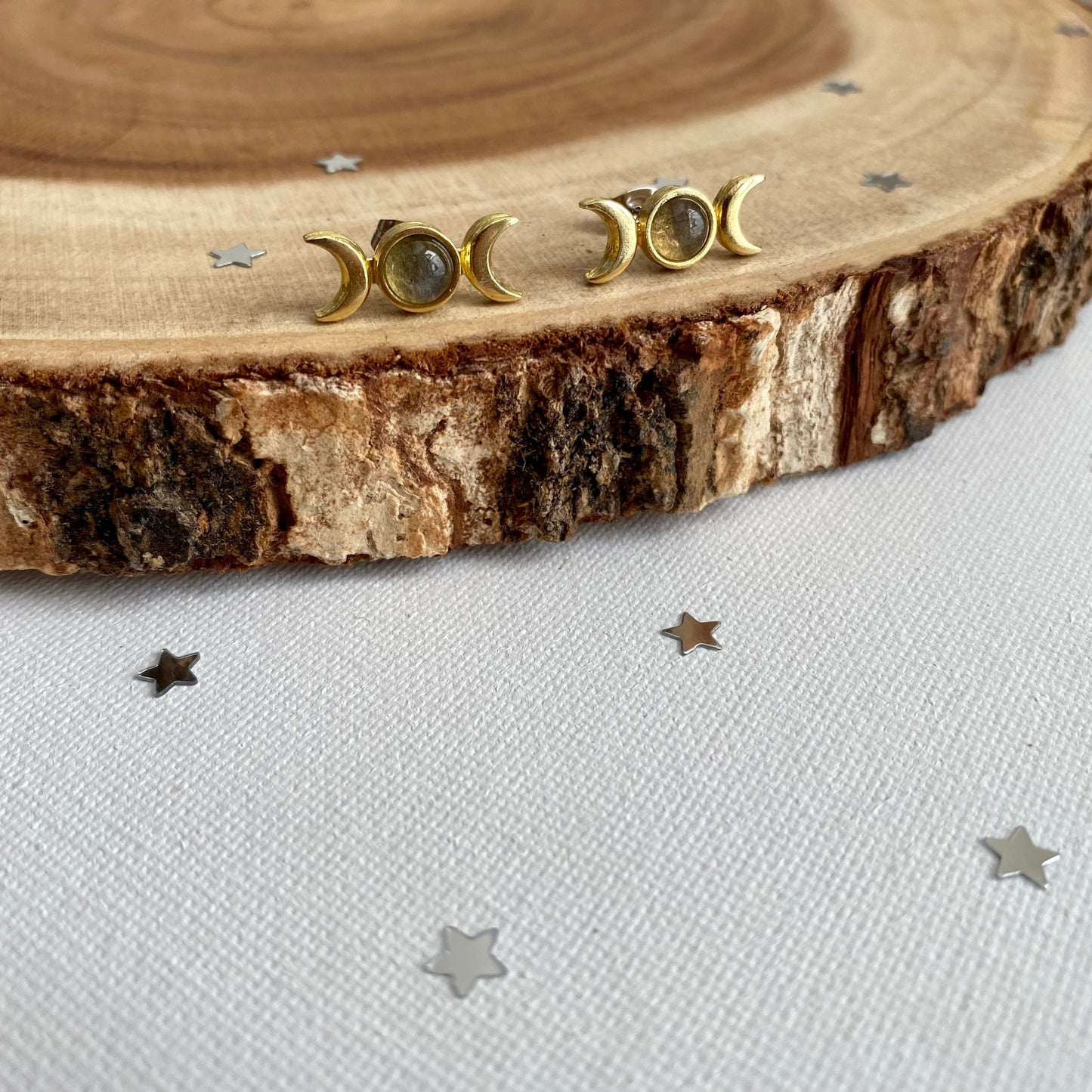 Labradorite Triple Moon Stud Earrings
