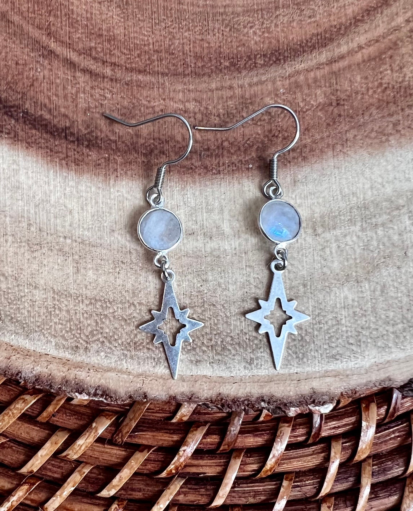 Silver Moonstone Polaris Dangle Earrings