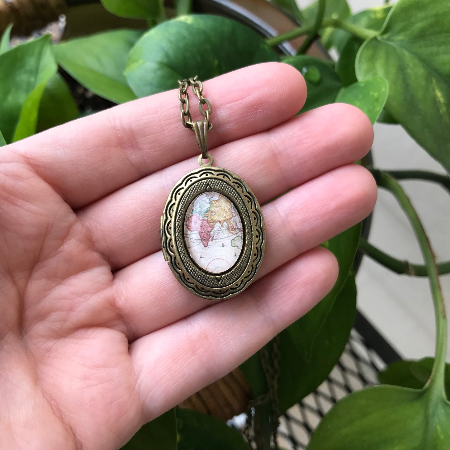 Bronze Map Locket Necklace