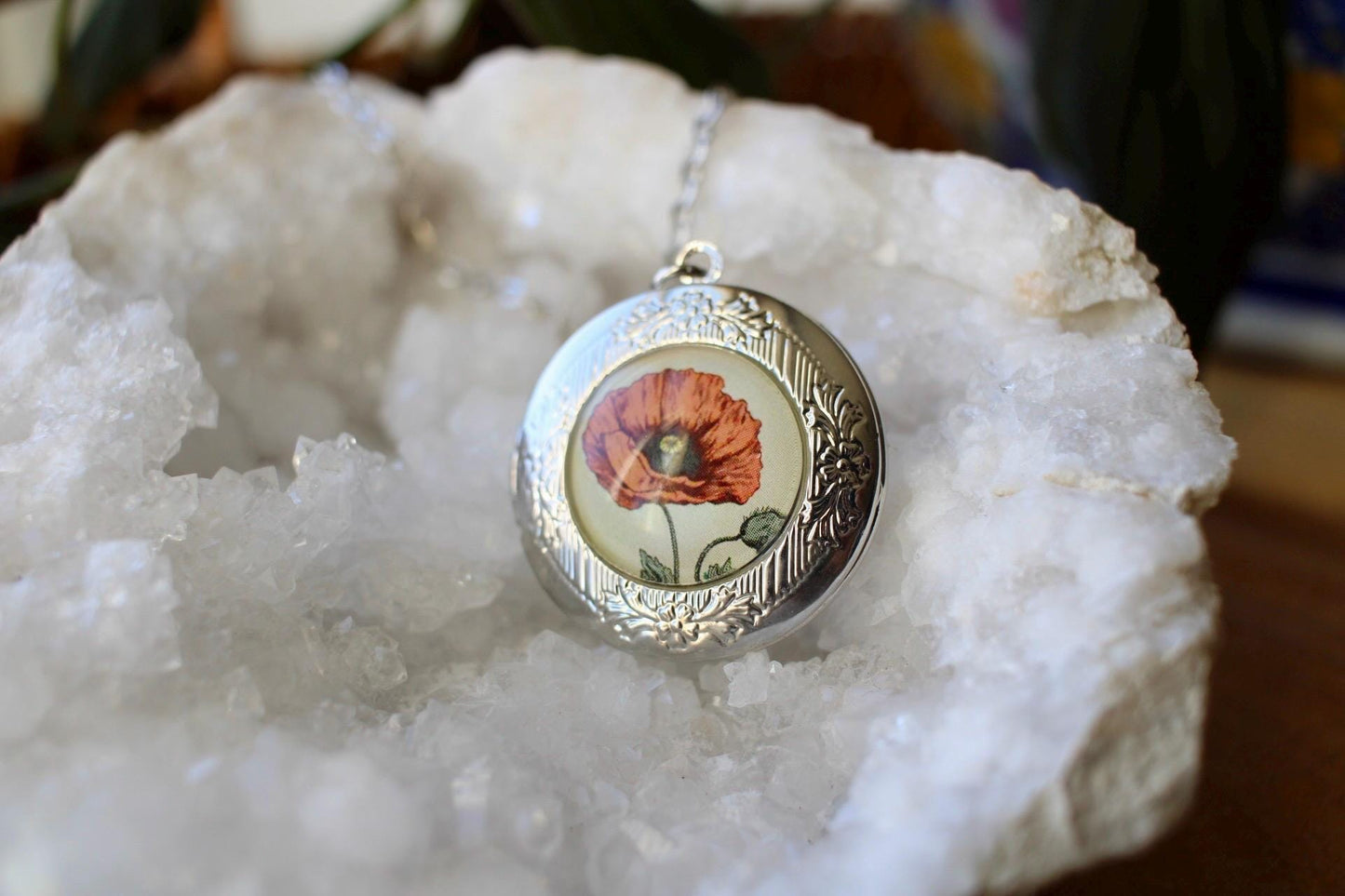 Poppy Flower Locket Necklace
