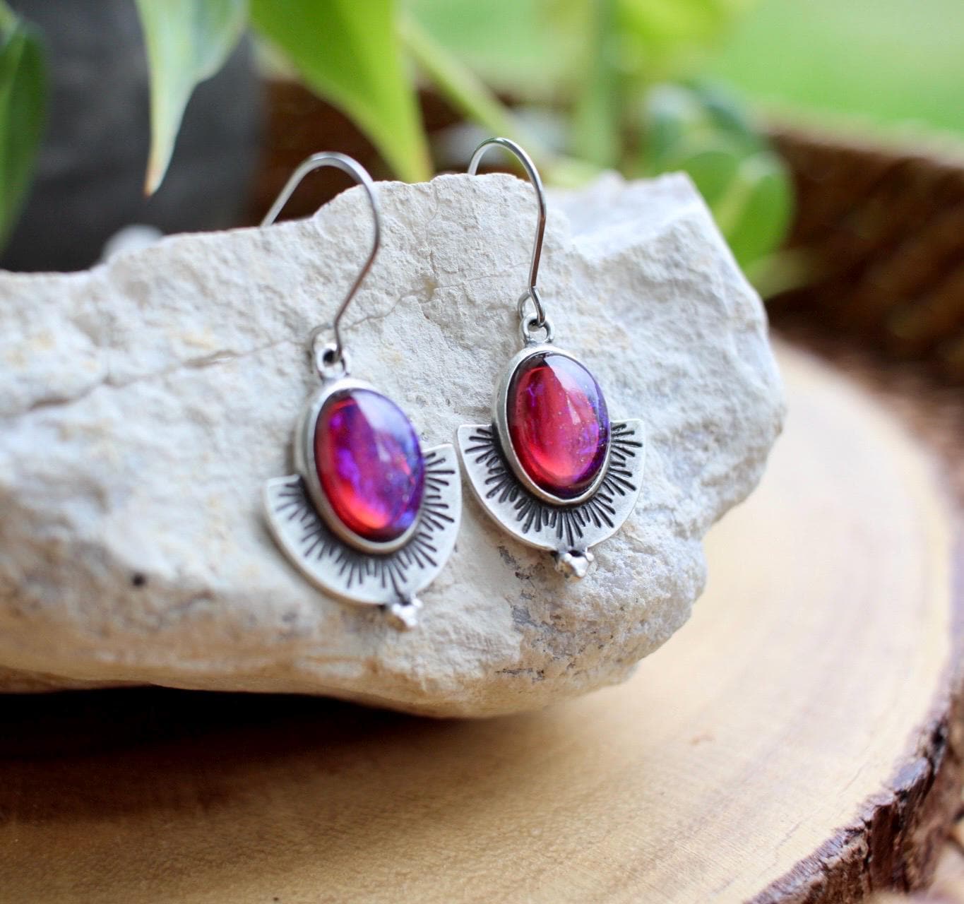 Dragons Breath Glass Fire Opal Dangle Earrings