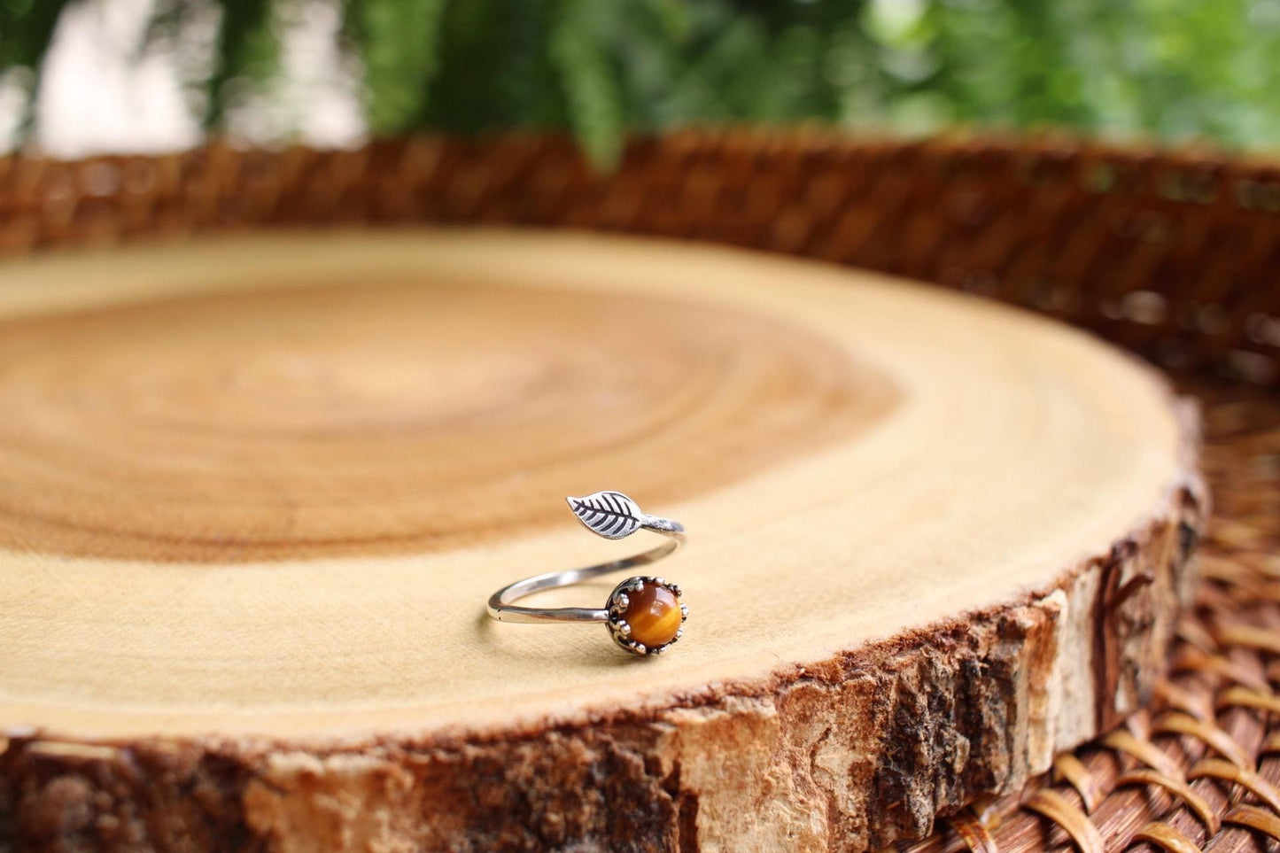 Tigers Eye Leaf Ring