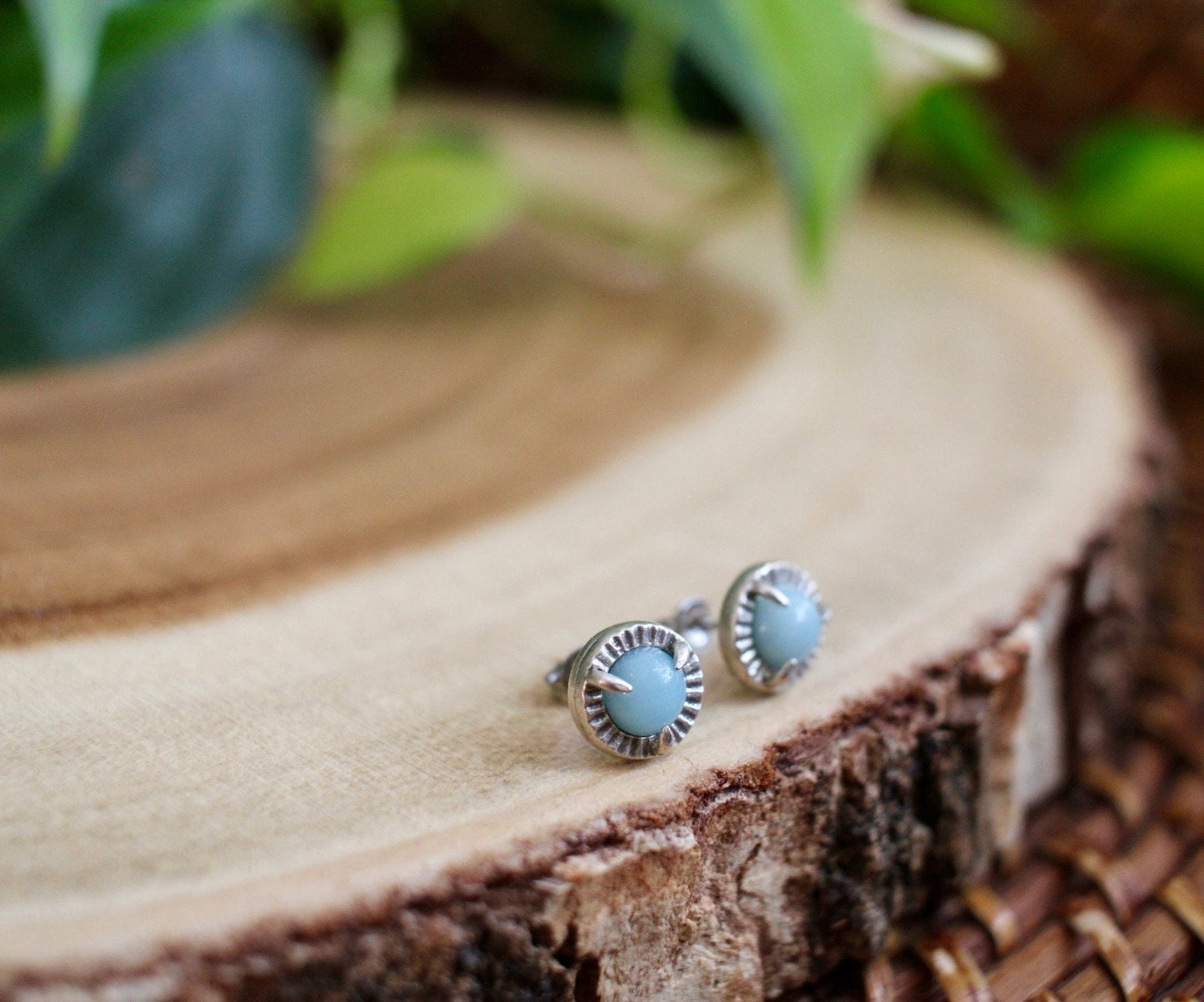 Amazonite Dainty Silver Stud Earrings