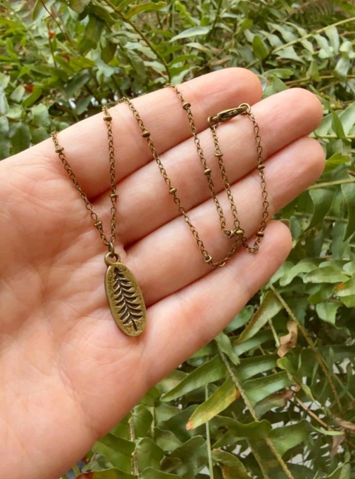 Dainty Bronze Pine Tree Charm Necklace