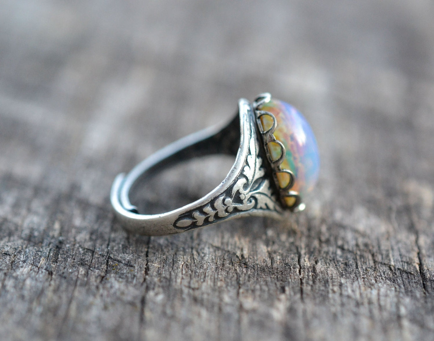 Pink Glass Fire Opal Ring