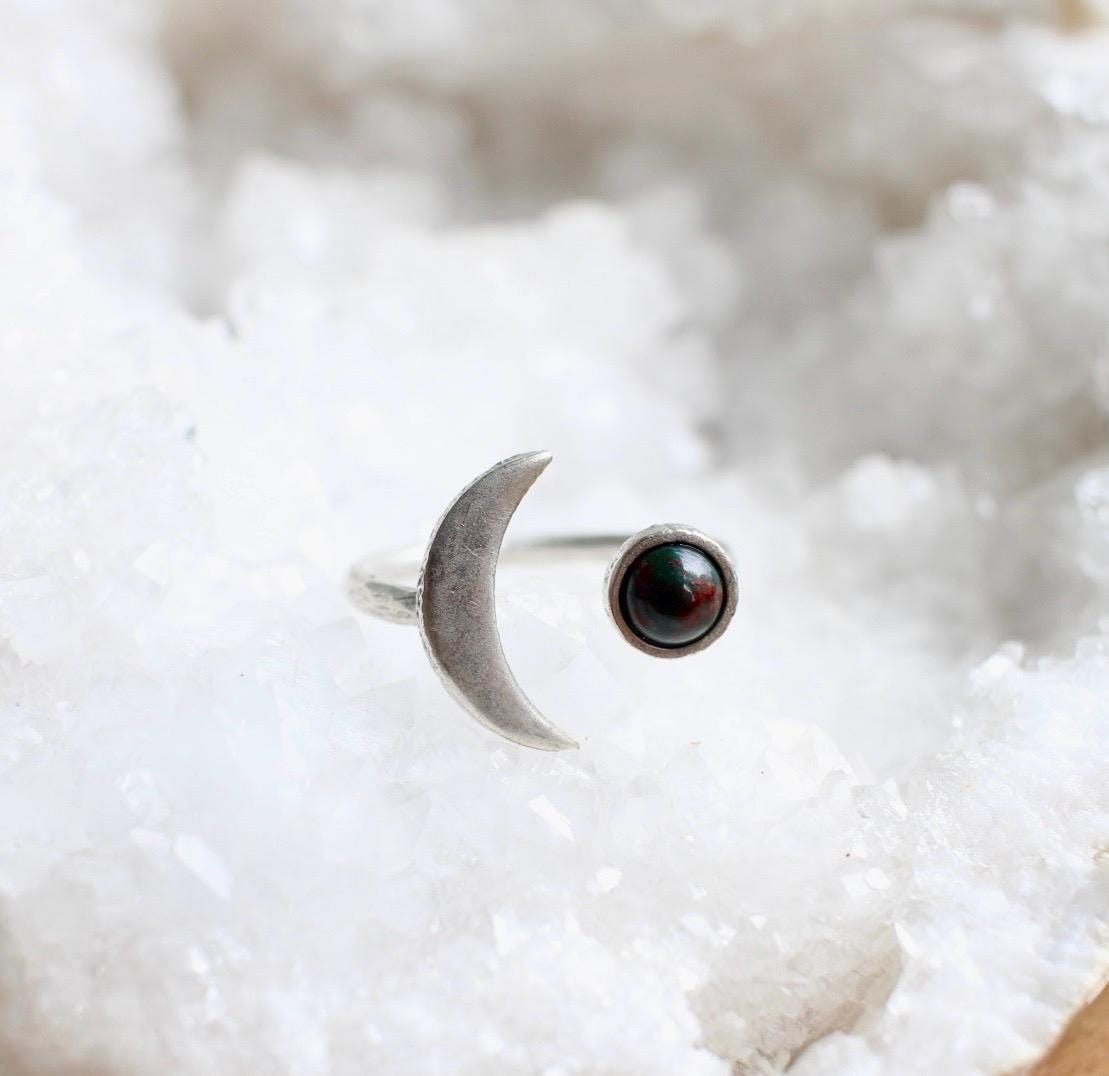 Bloodstone Crescent Moon Ring