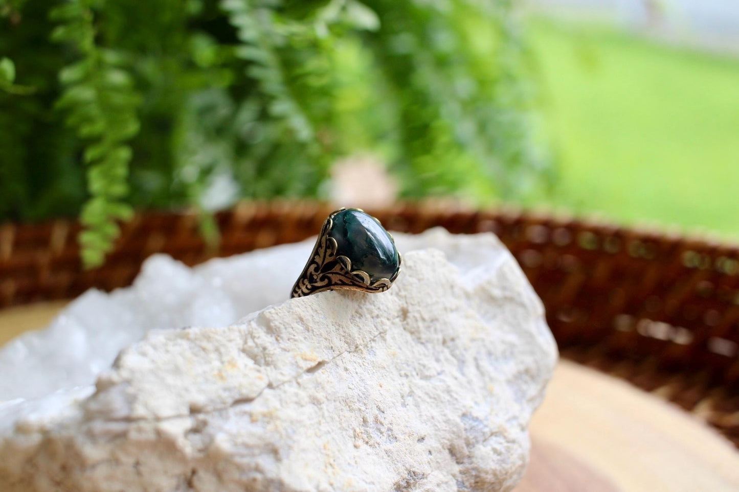 Moss Agate Adjustable Gemstone Ring