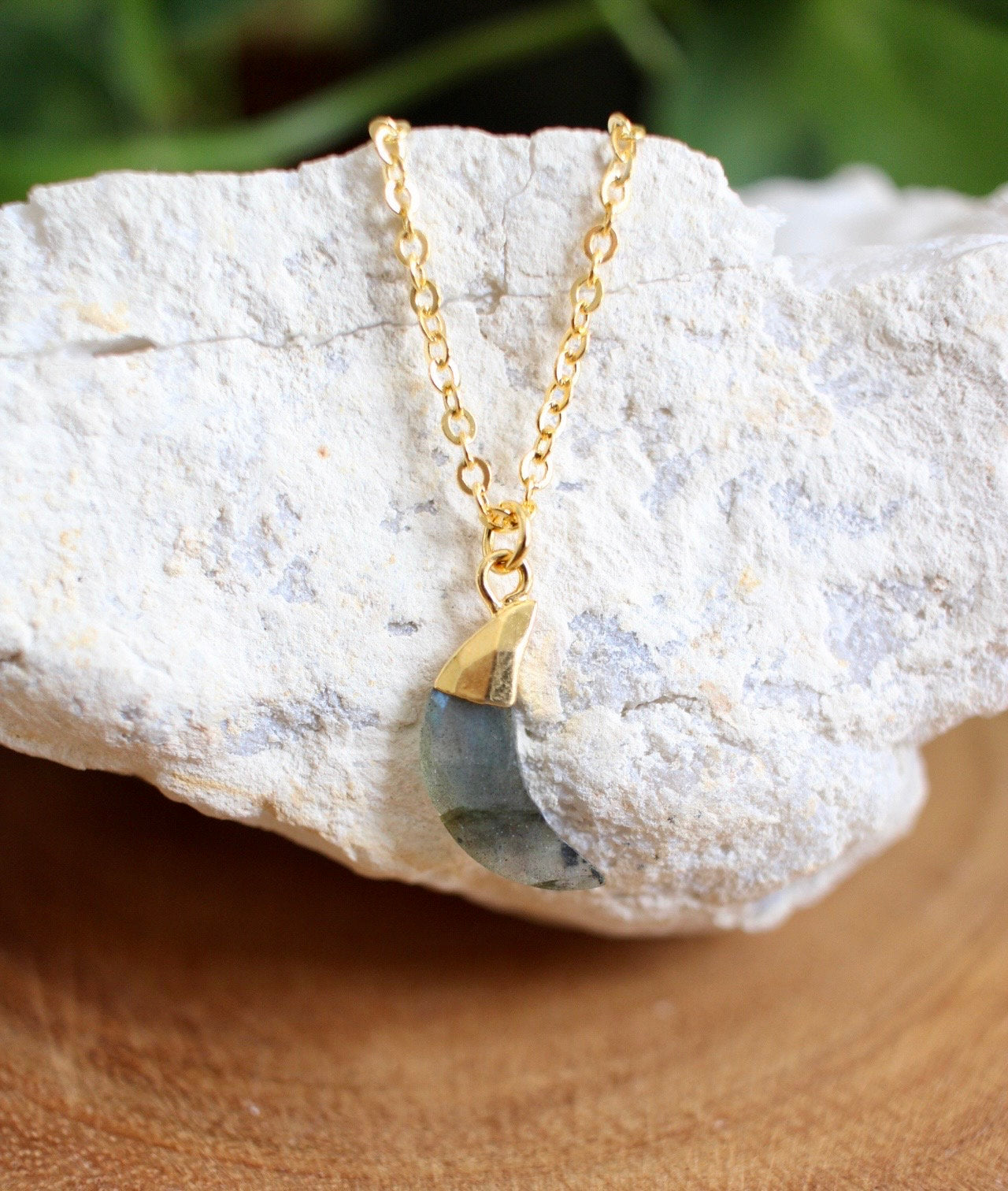 Labradorite Crystal Moon Necklace