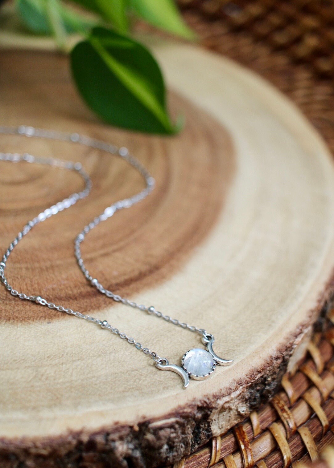 Dainty Triple Moon Moonstone Necklace