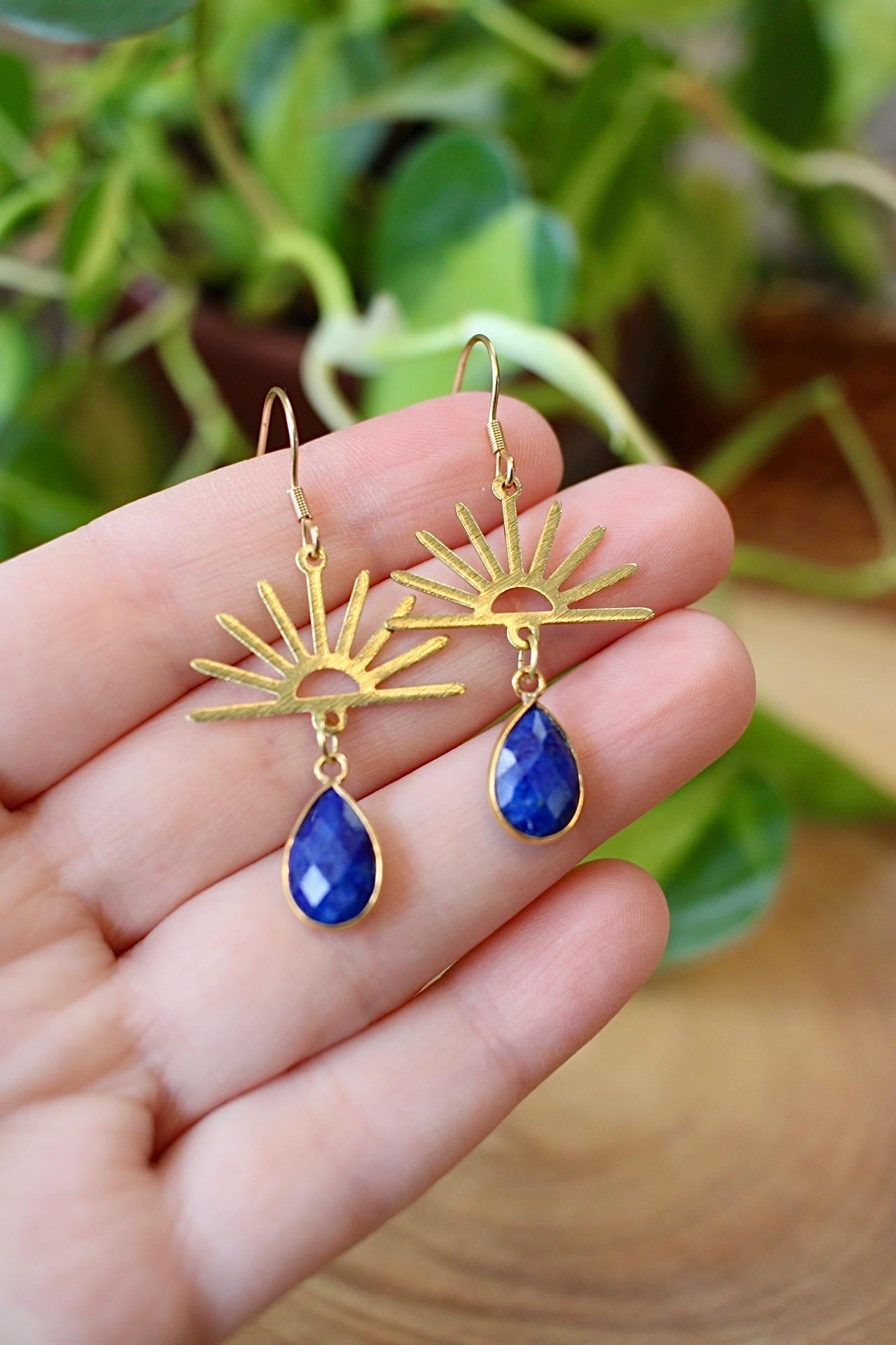 Lapis Lazuli Sun Dangle Earrings