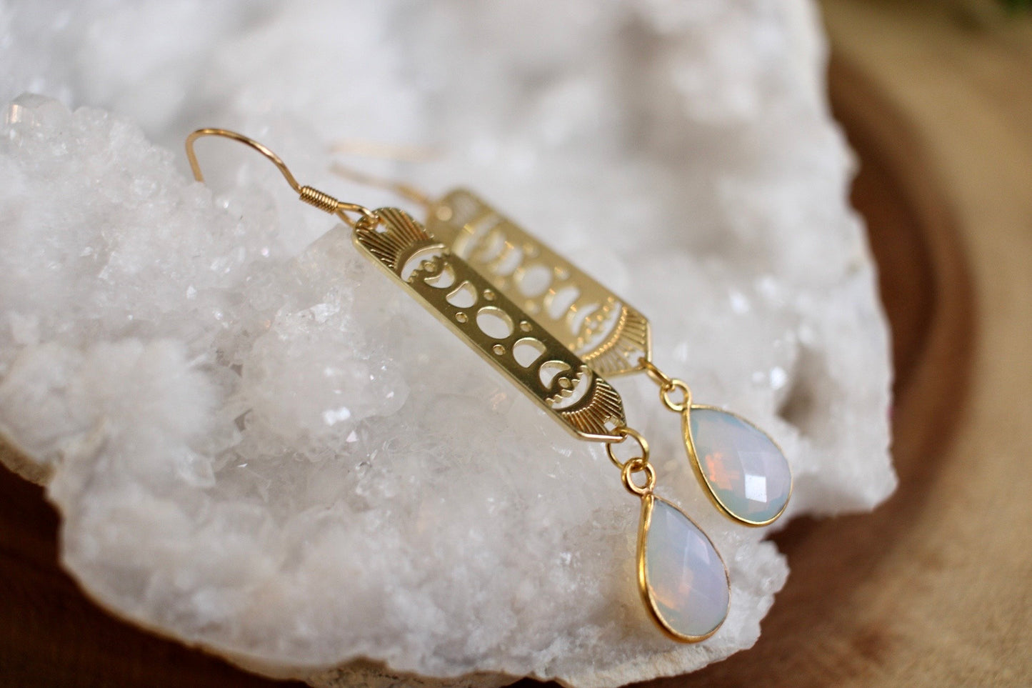 Moon Phase Opalite Dangle Earrings