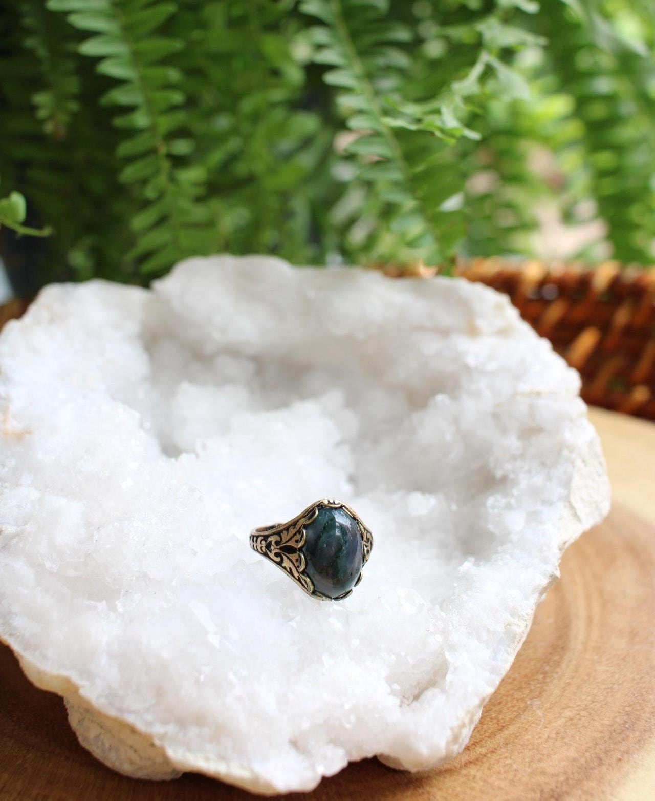 Moss Agate Adjustable Gemstone Ring