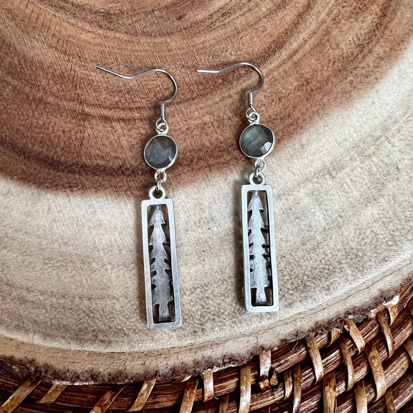 Labradorite Pine Tree Dangle Earrings