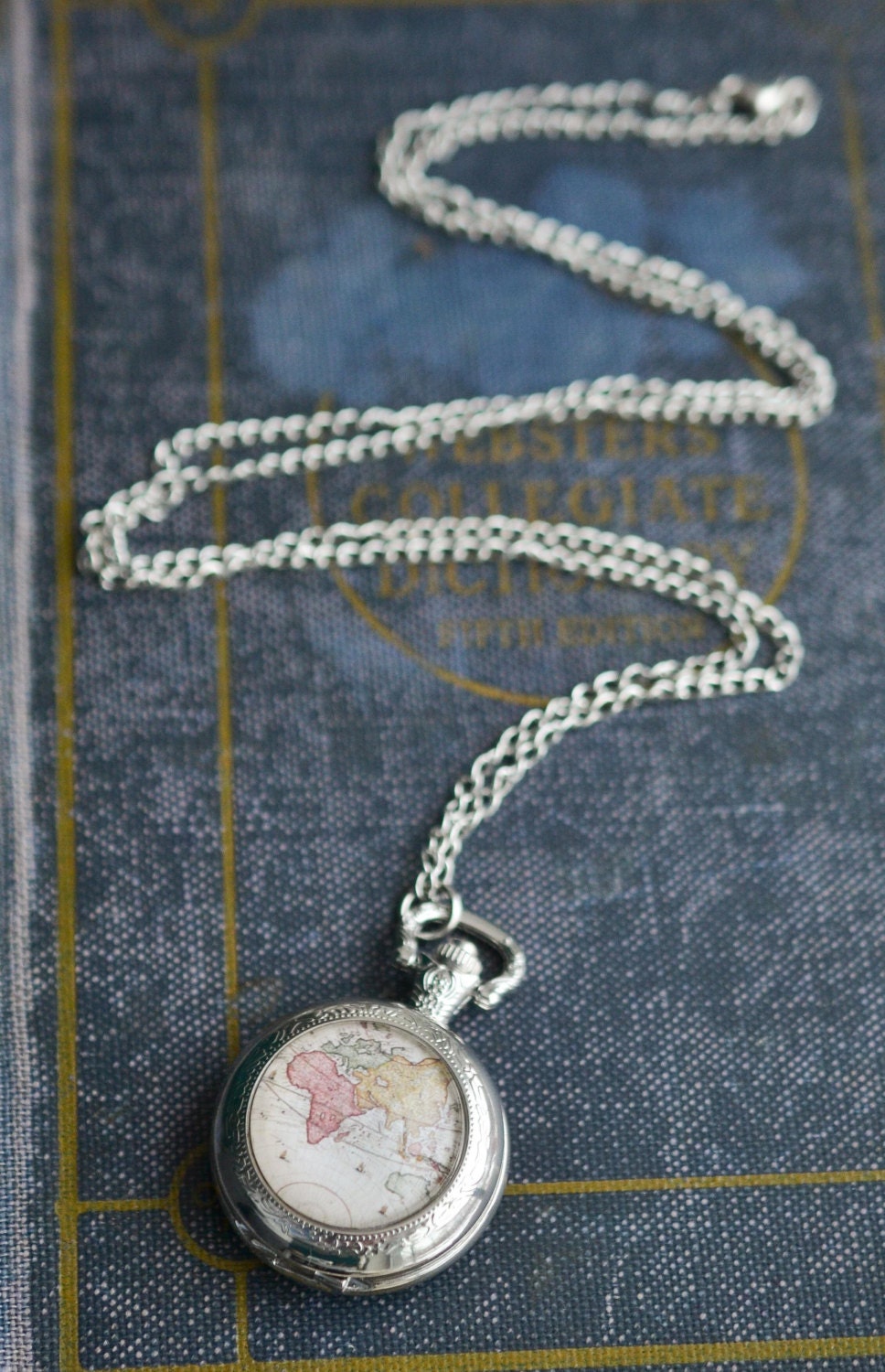 World Map Pocket Watch Necklace