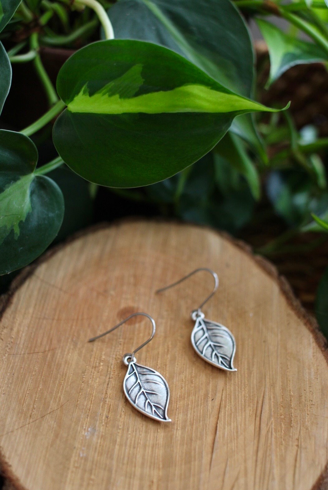 Silver Leaf Dangle Earrings