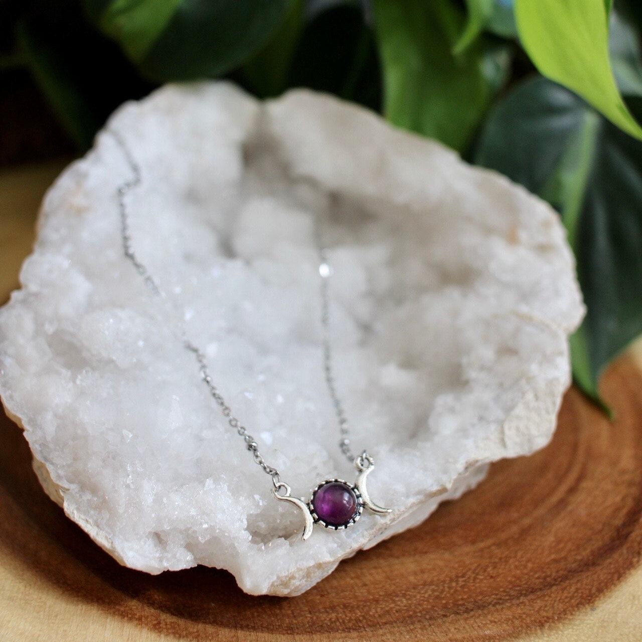 Dainty Triple Moon Amethyst Necklace