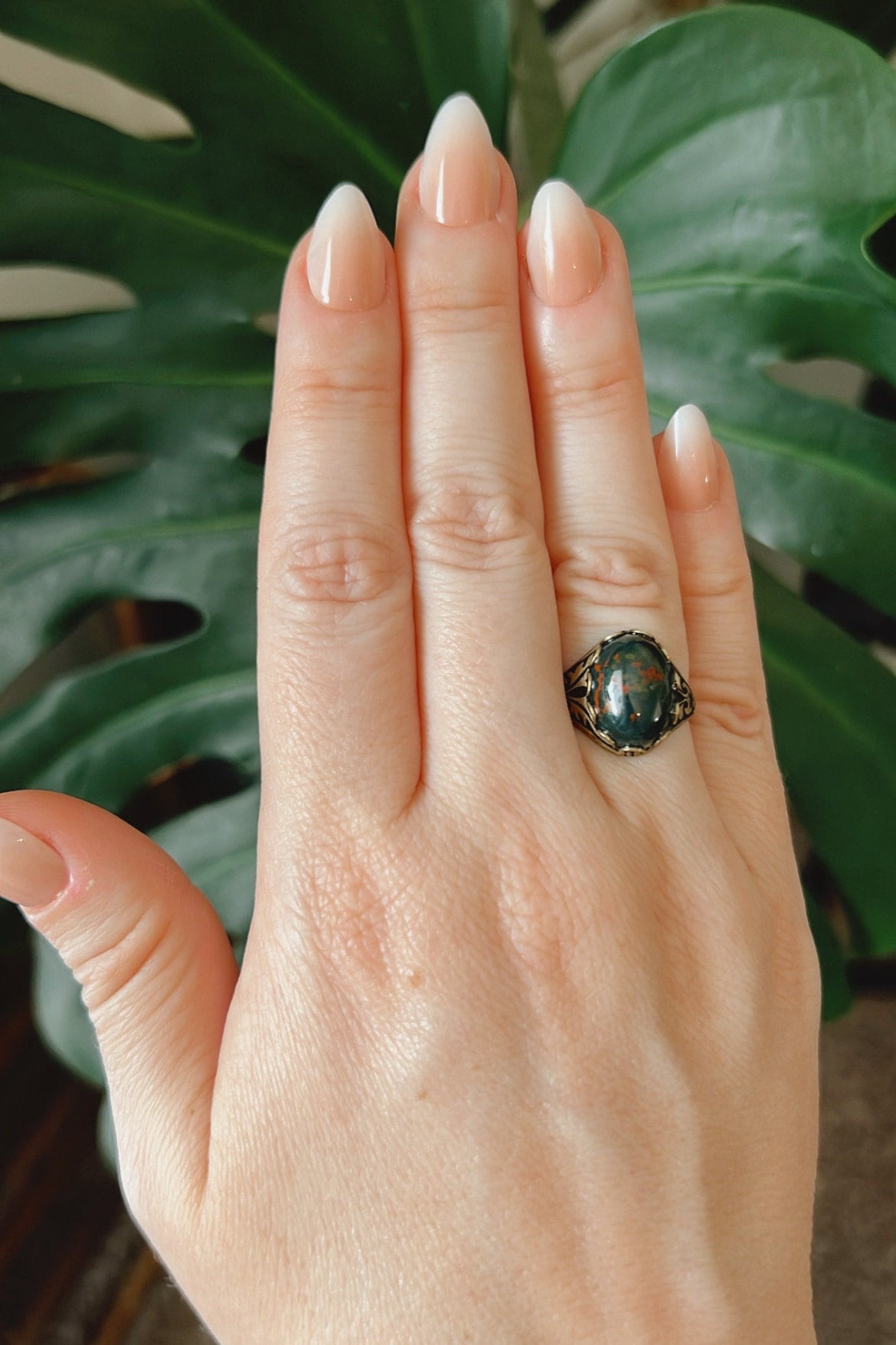Bloodstone Adjustable Ring
