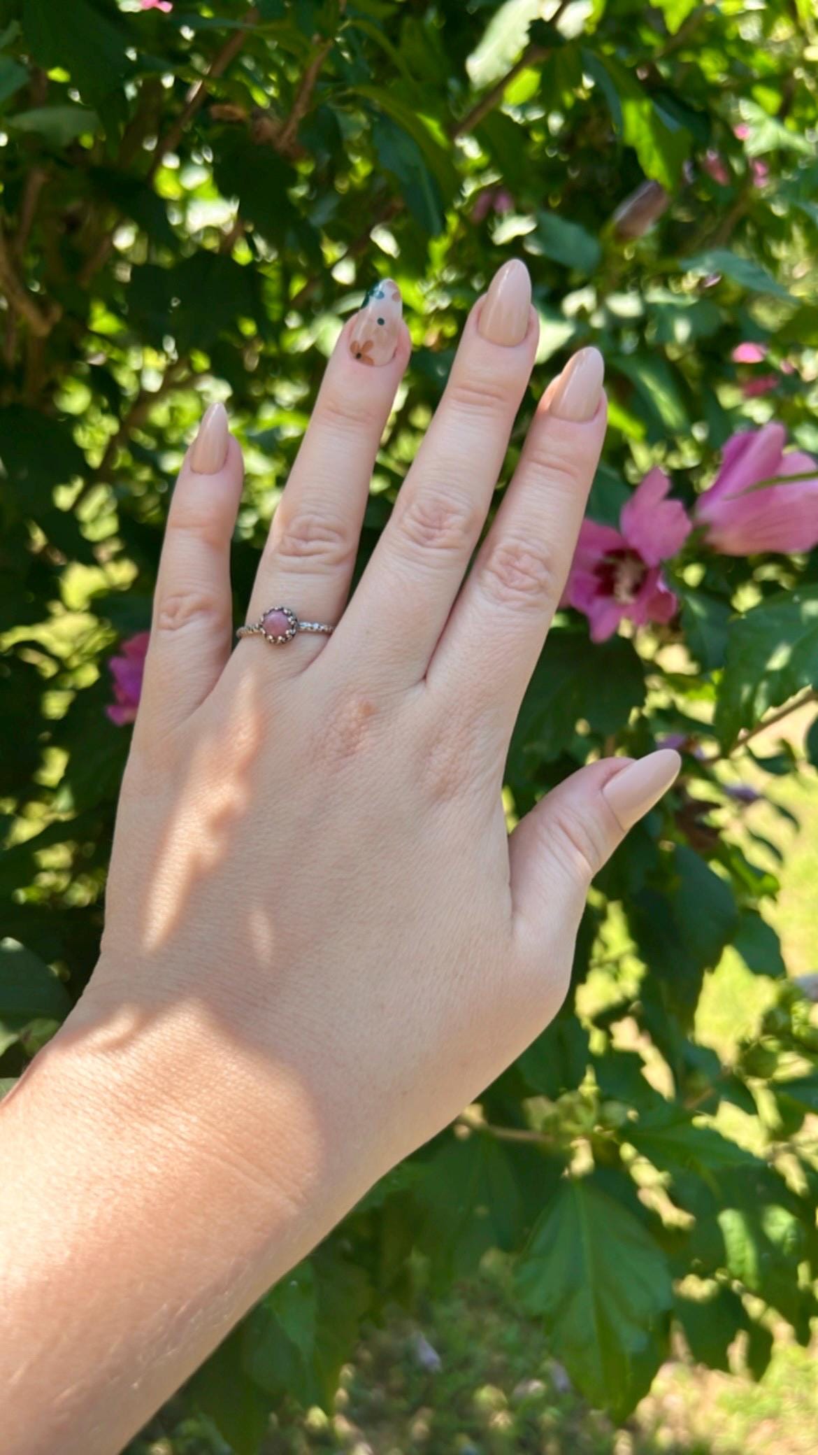 Dainty Pink Rhodonite Minimalist Ring