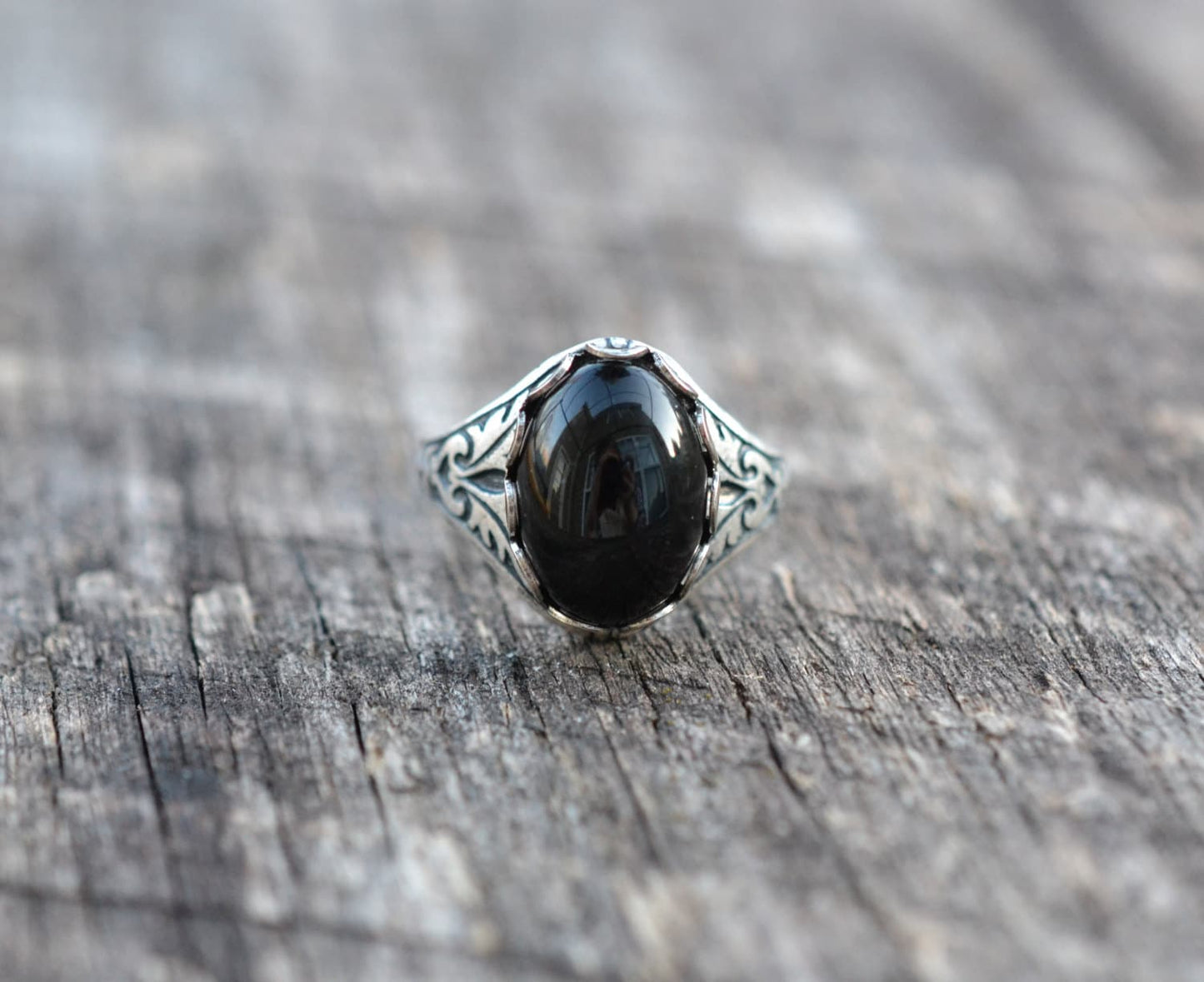 Black Onyx Ring, Protection Stone Ring, Gothic Jewelry, Gift for Girlfriend