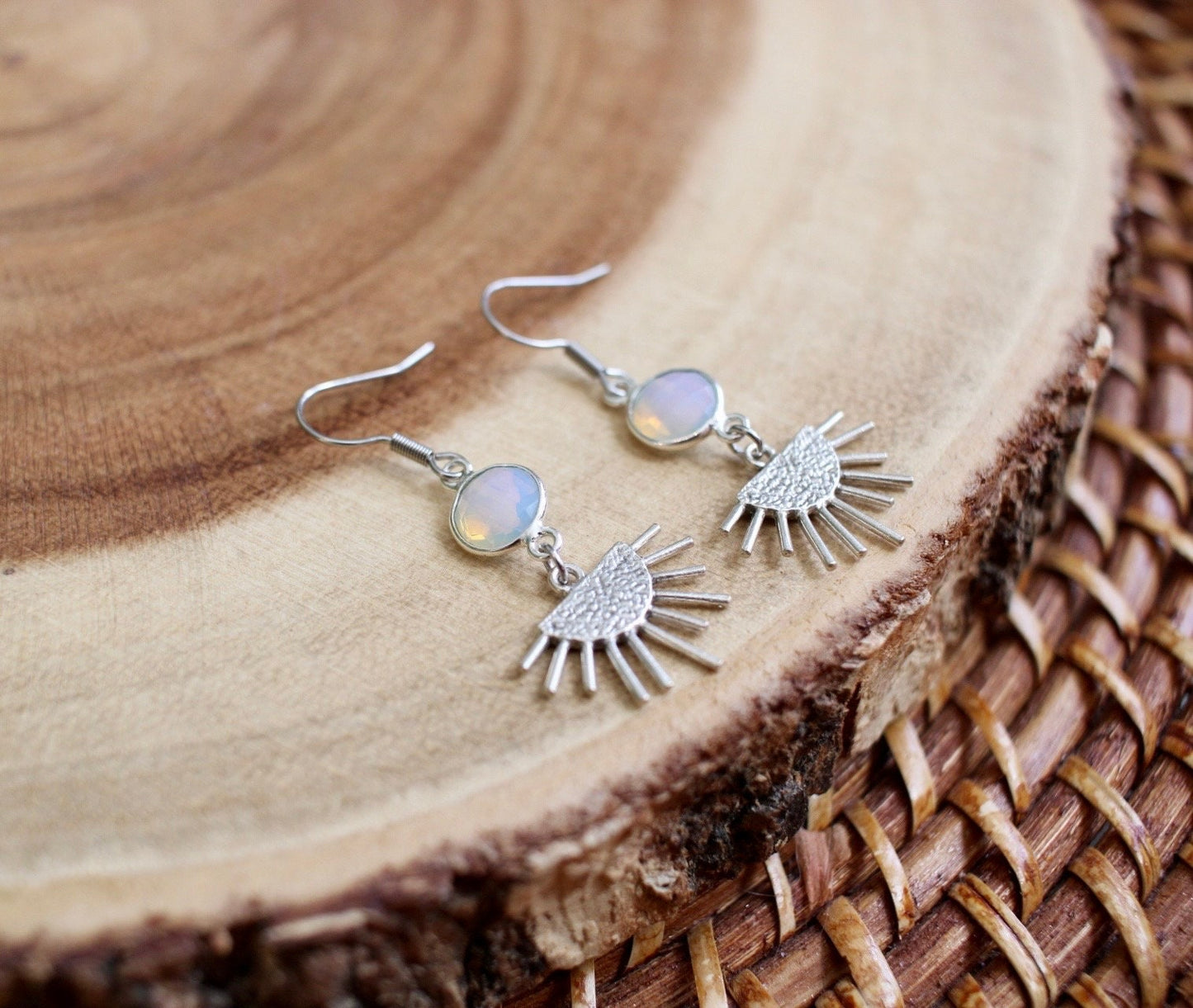 Opalite Silver Sun Dangle Earrings