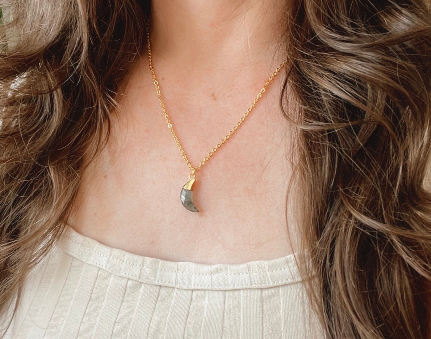 Labradorite Crystal Moon Necklace