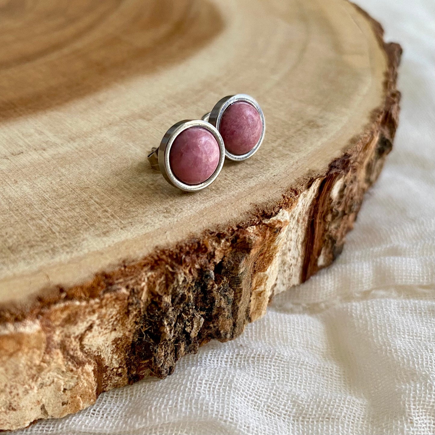Rhodonite Silver Stud Earrings