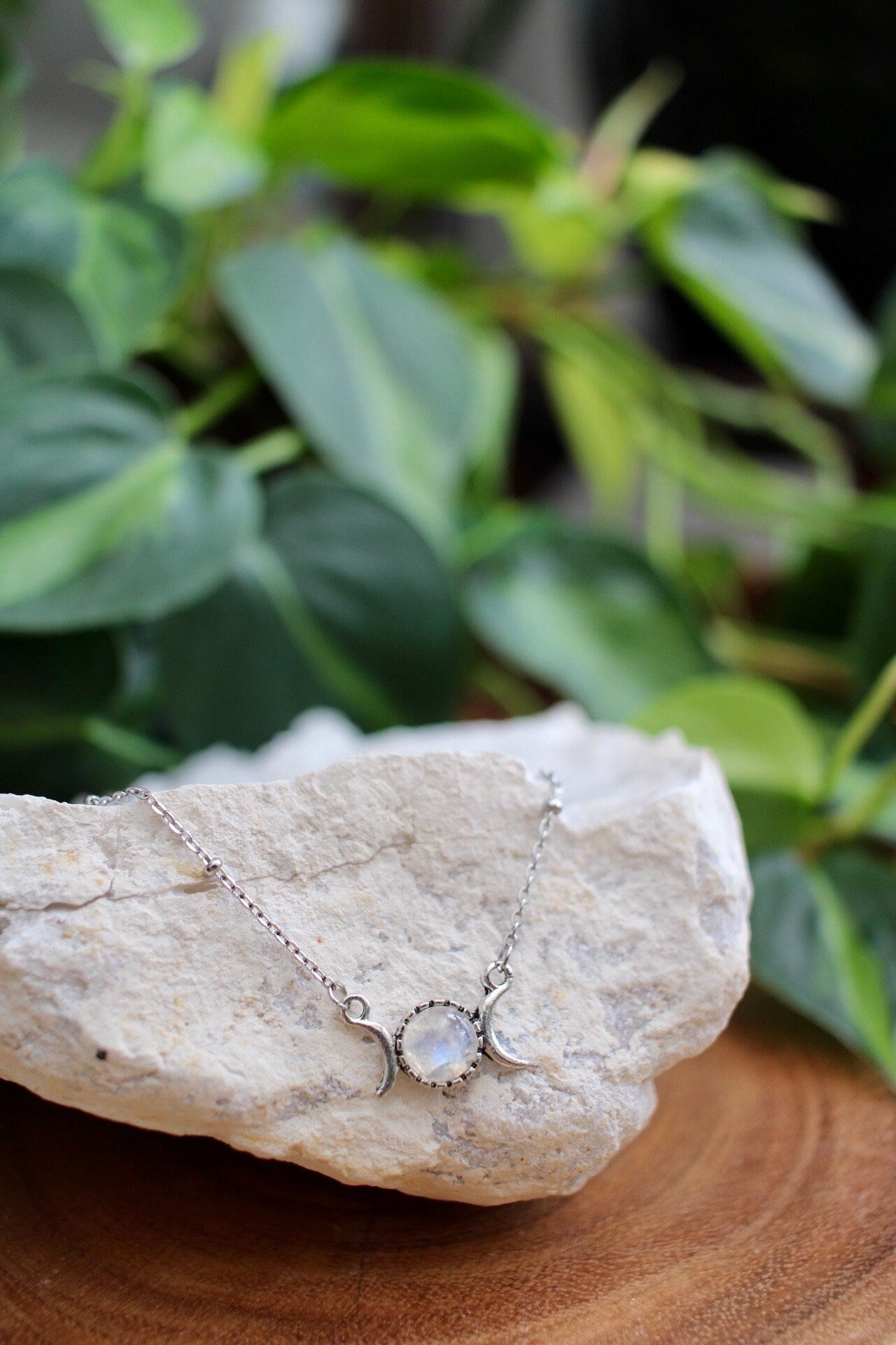 Dainty Triple Moon Moonstone Necklace