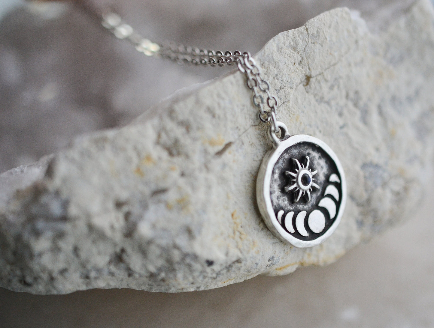Sun and Moon Phase Moonstone Necklace