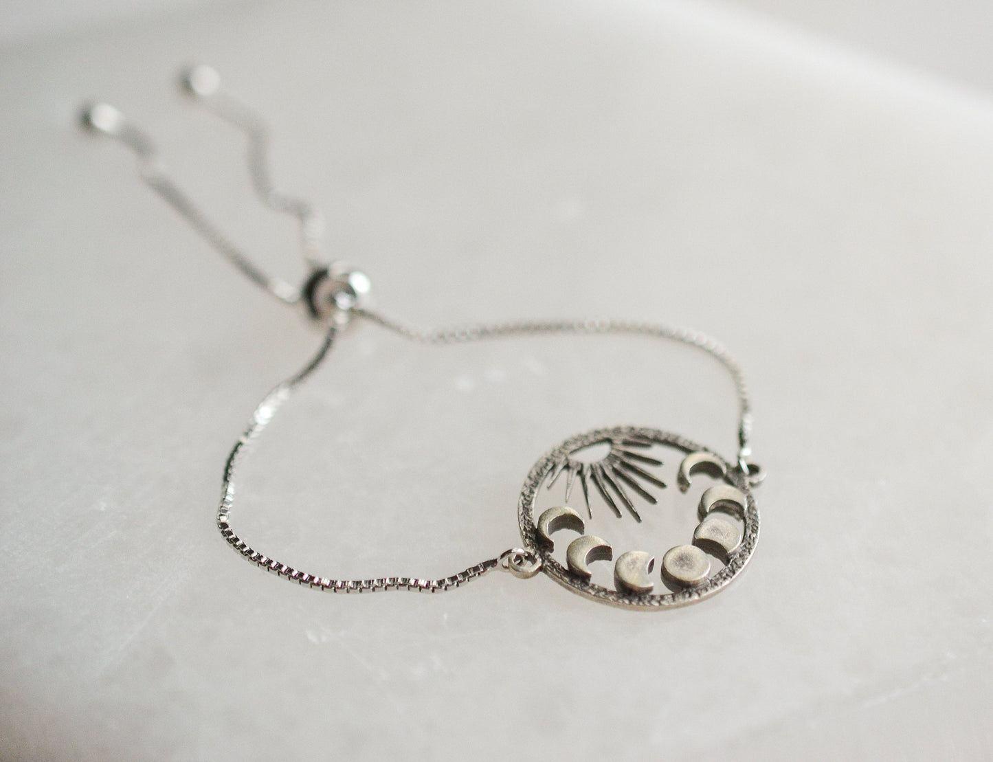 Sun and Moon Phases Silver Bracelet