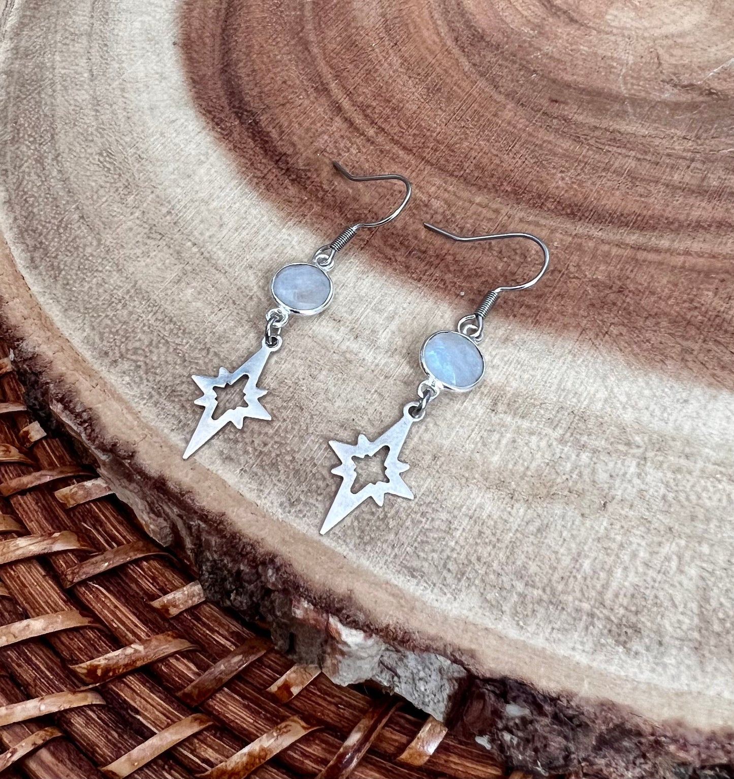 Silver Moonstone Polaris Dangle Earrings