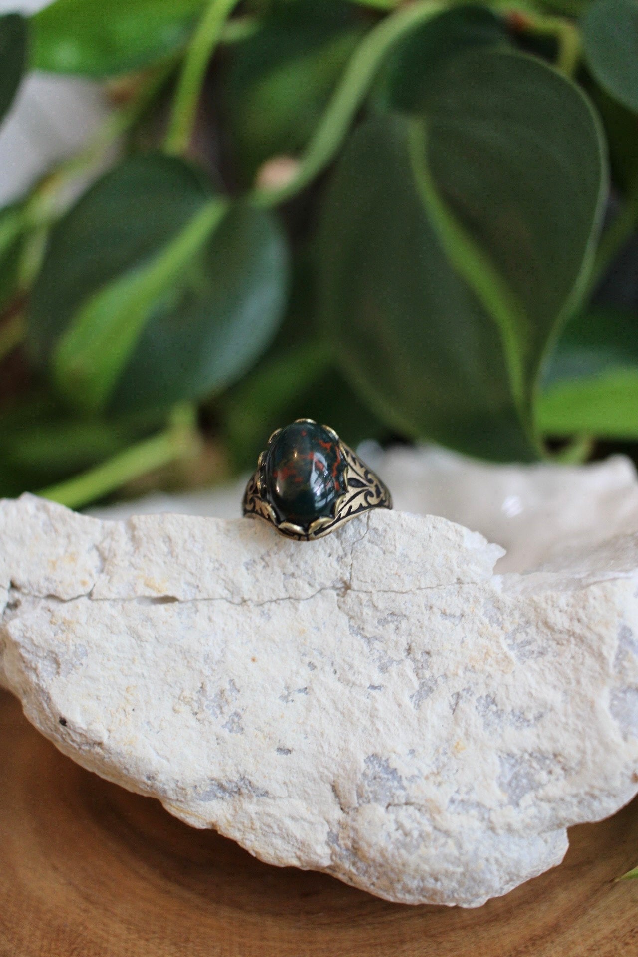 Bloodstone Adjustable Ring