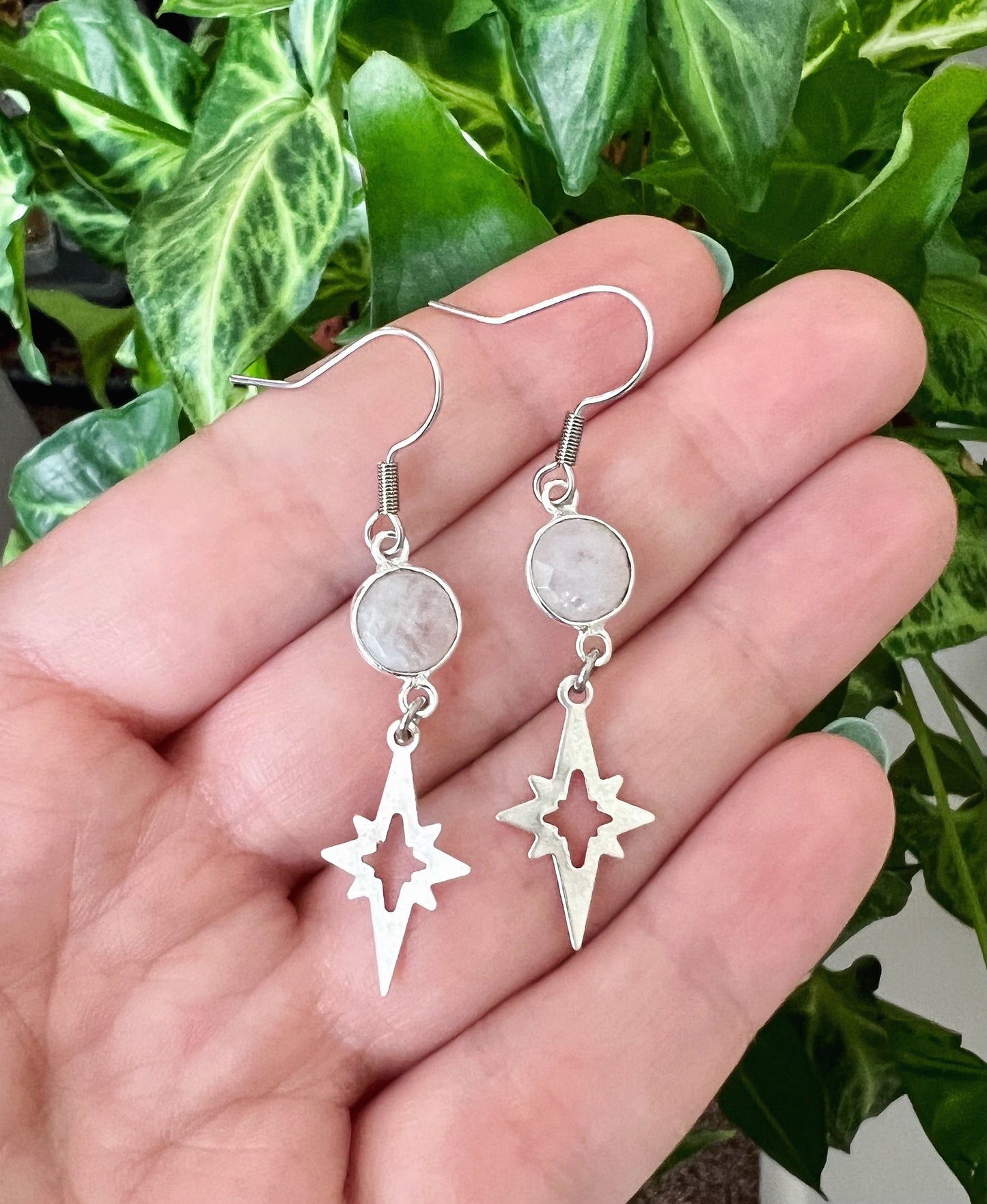 Silver Moonstone Polaris Dangle Earrings