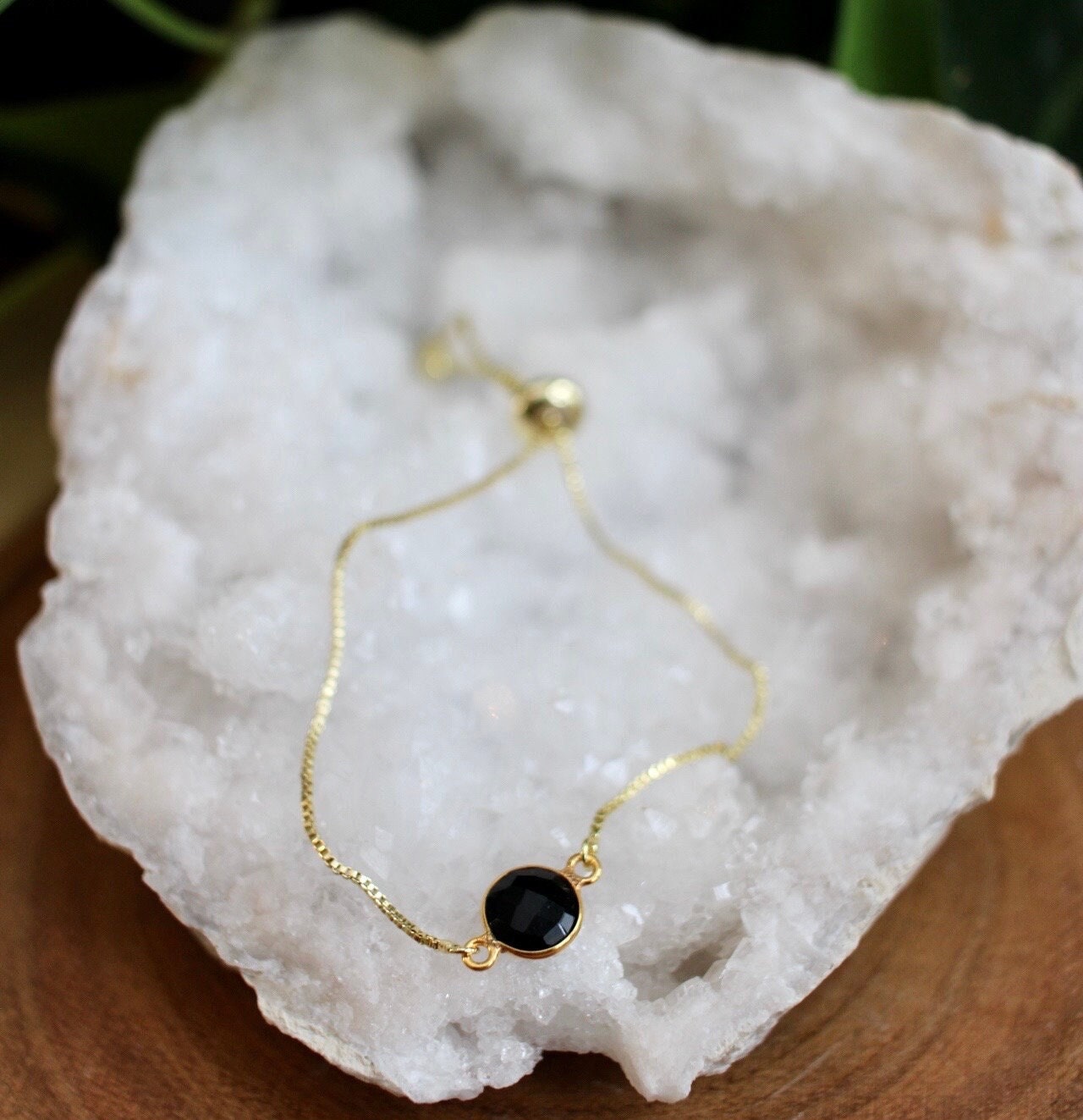 Black Onyx Gold Plated Bracelet