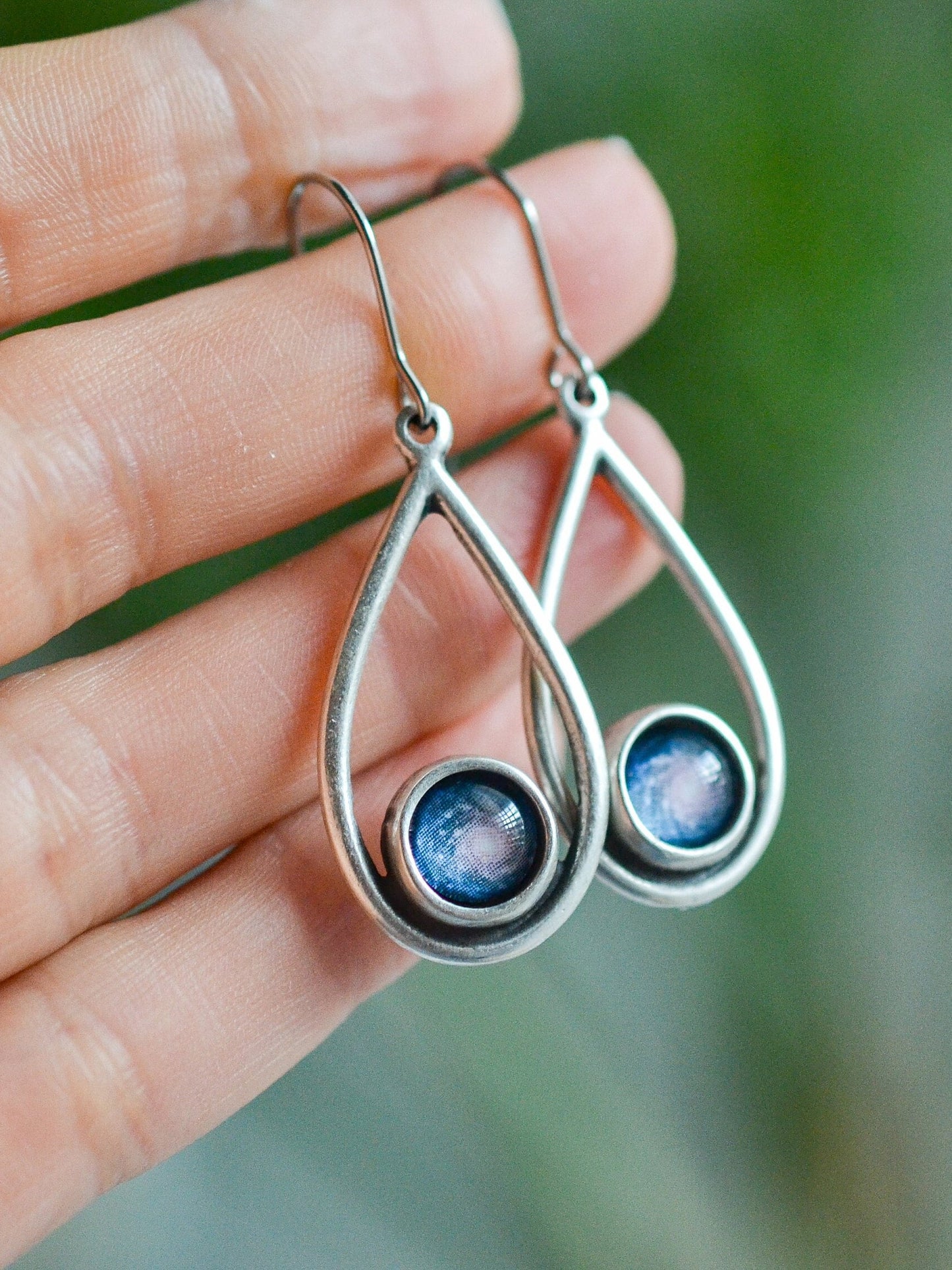 Blue Spiral Galaxy Dangle Earrings