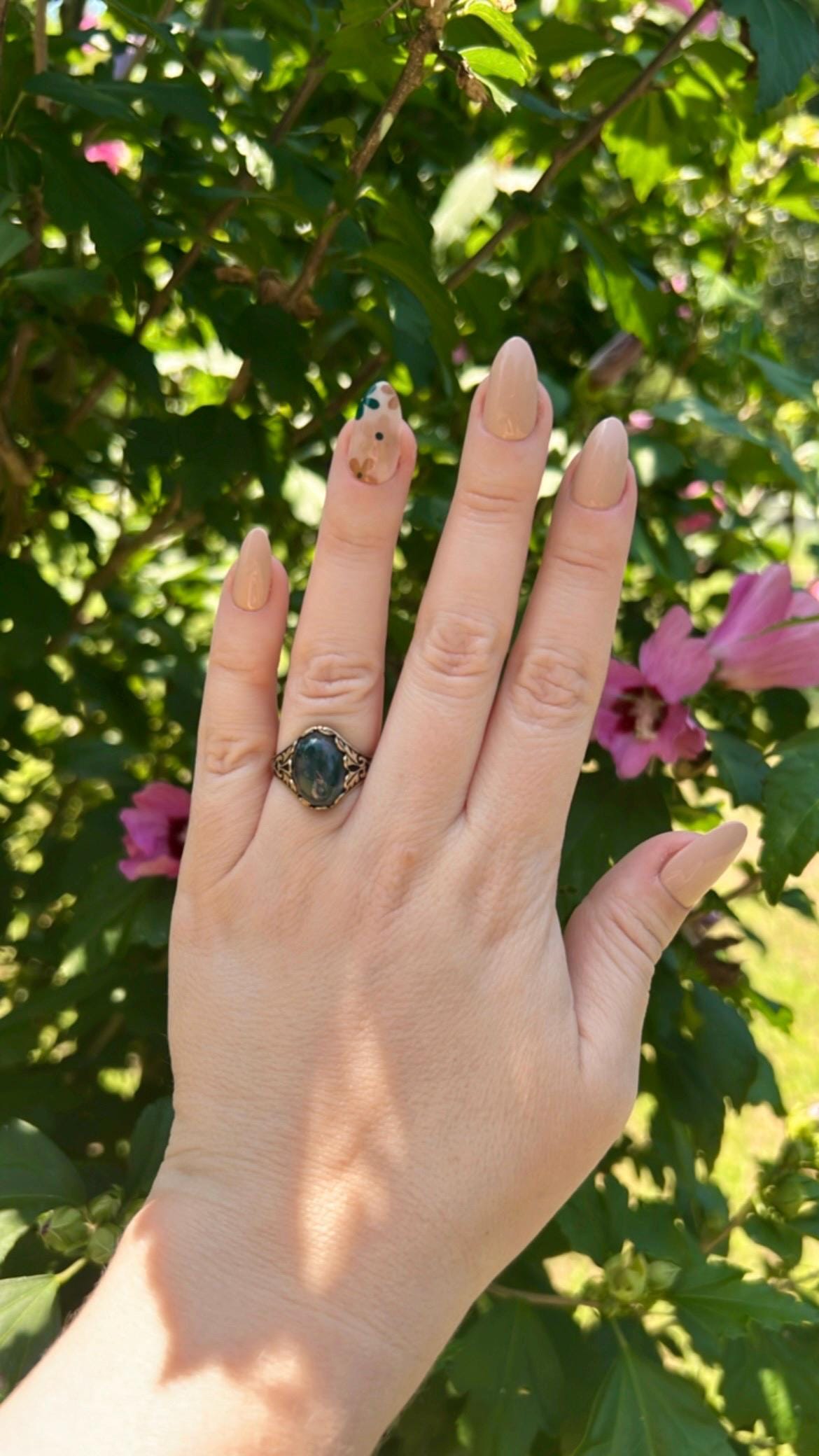 Moss Agate Adjustable Gemstone Ring