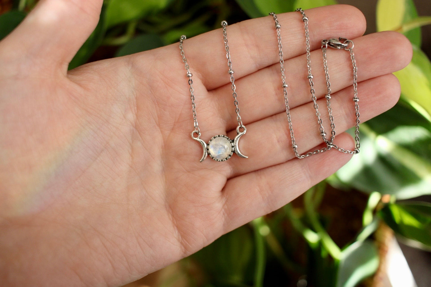 Dainty Triple Moon Moonstone Necklace