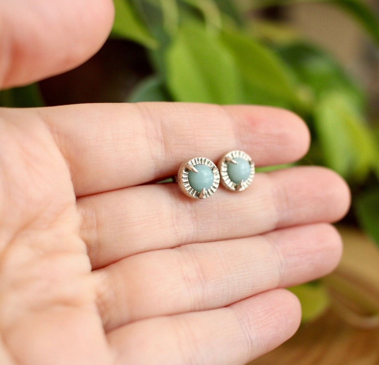 Amazonite Dainty Silver Stud Earrings
