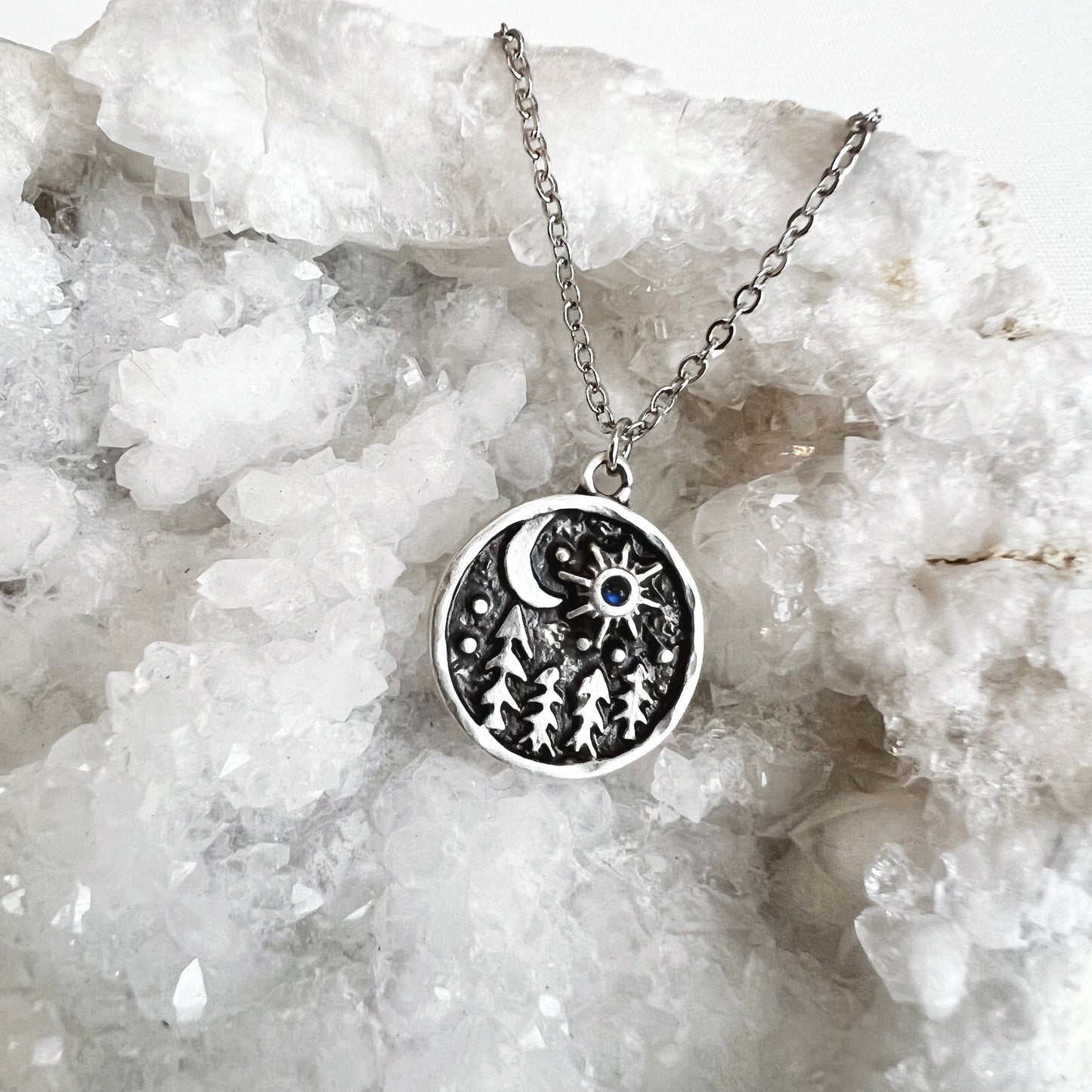 Pine Tree Sun and Moon Moonstone Necklace