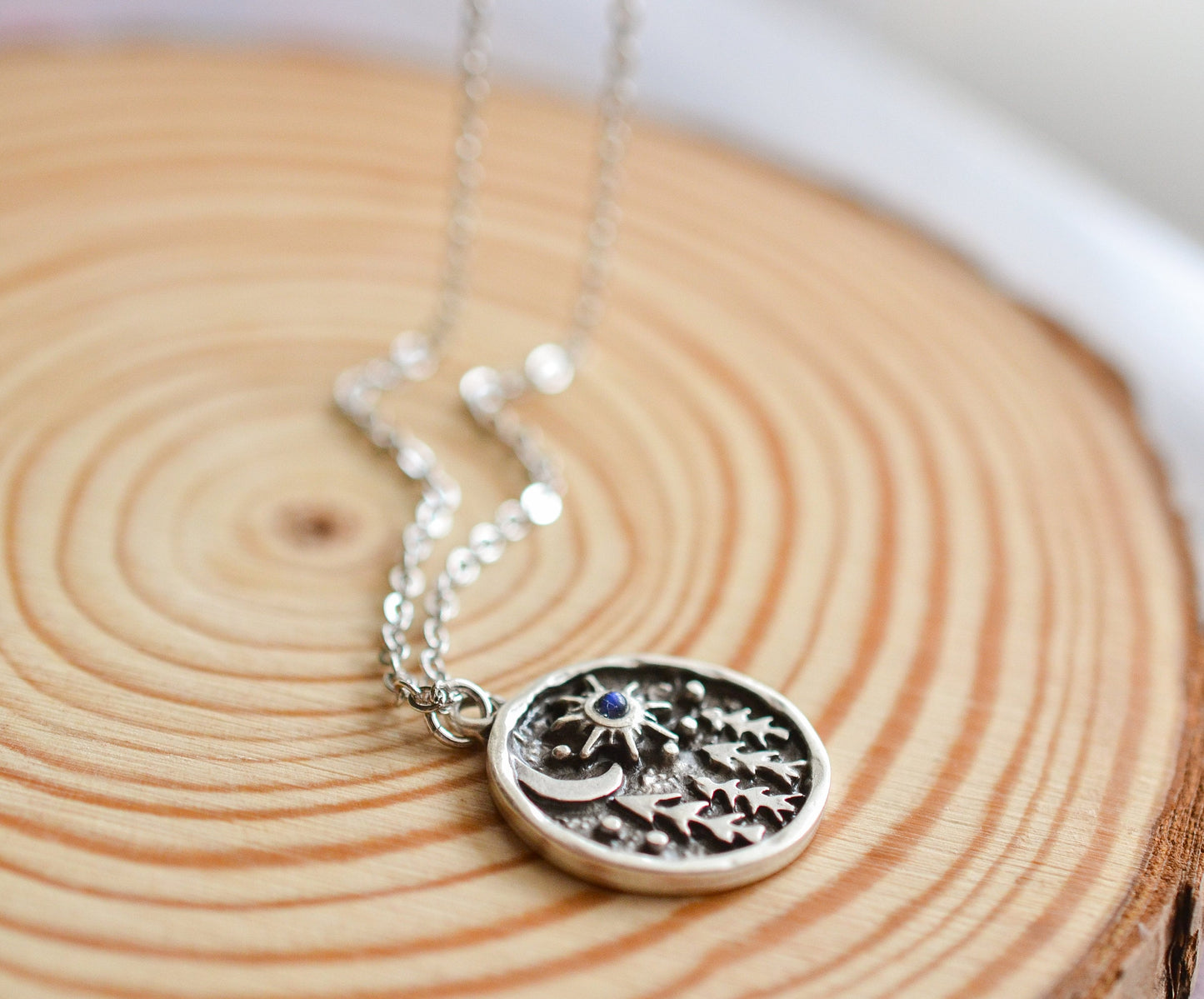 Pine Tree Sun and Moon Moonstone Necklace