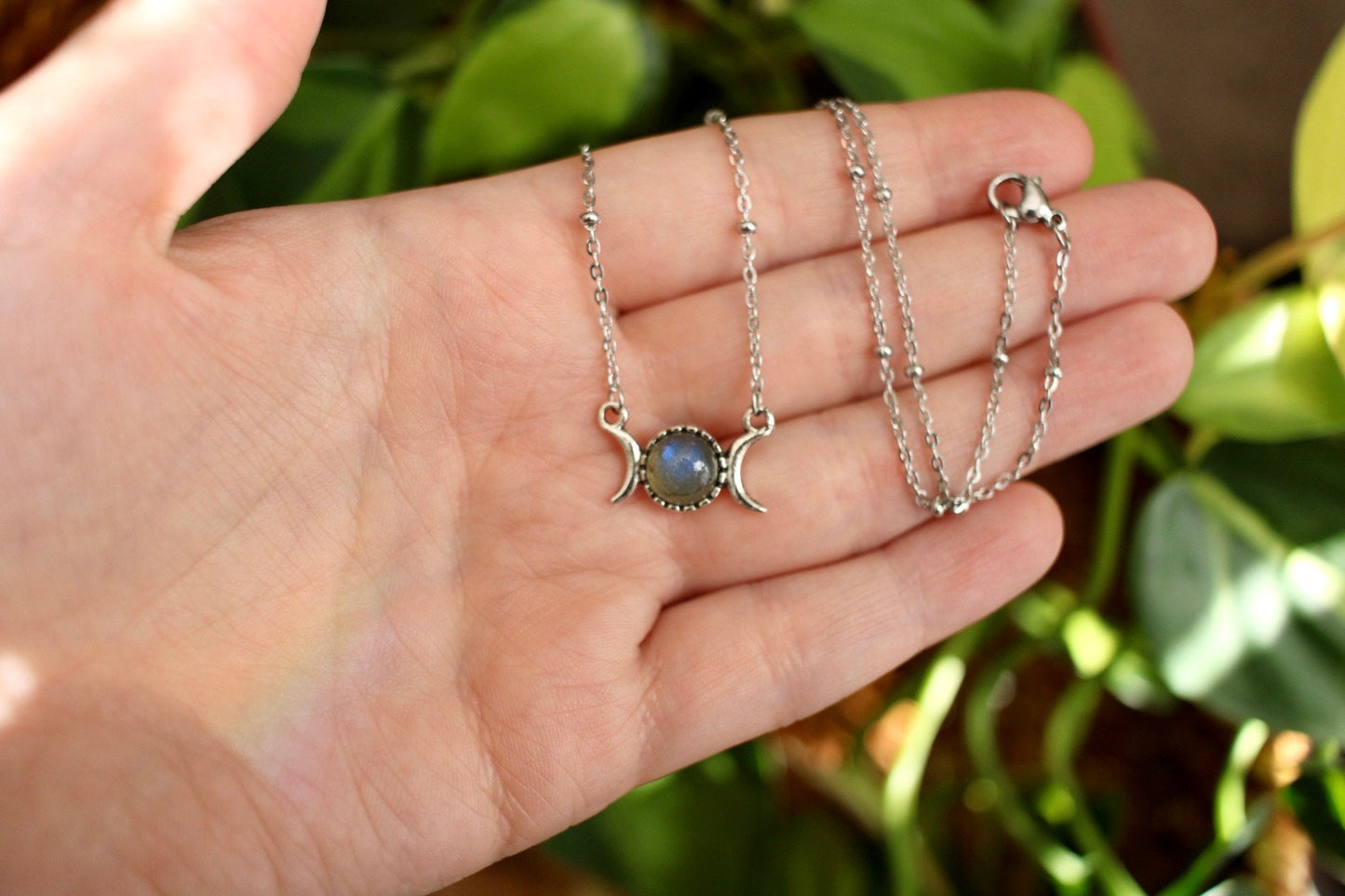 Dainty Triple Moon Labradorite Necklace
