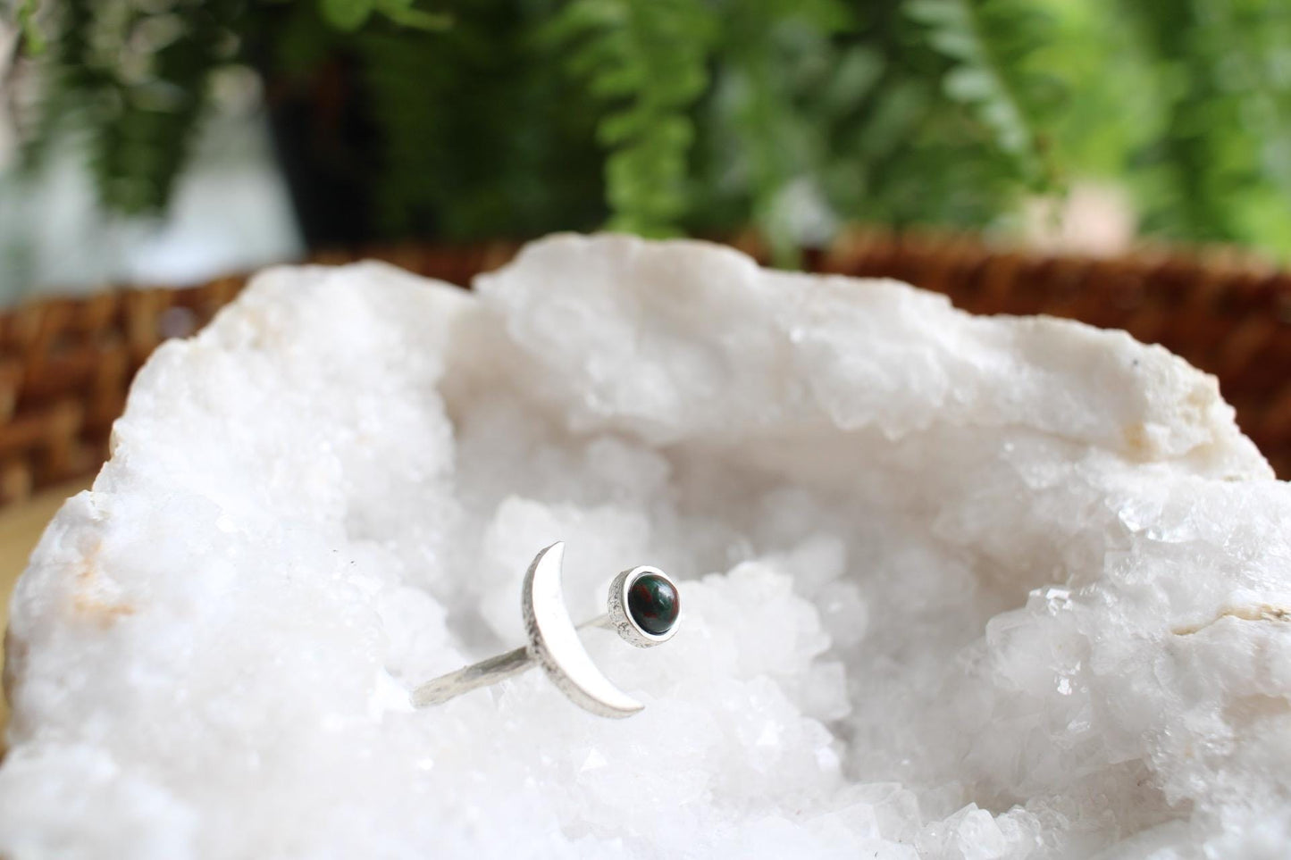 Bloodstone Crescent Moon Ring
