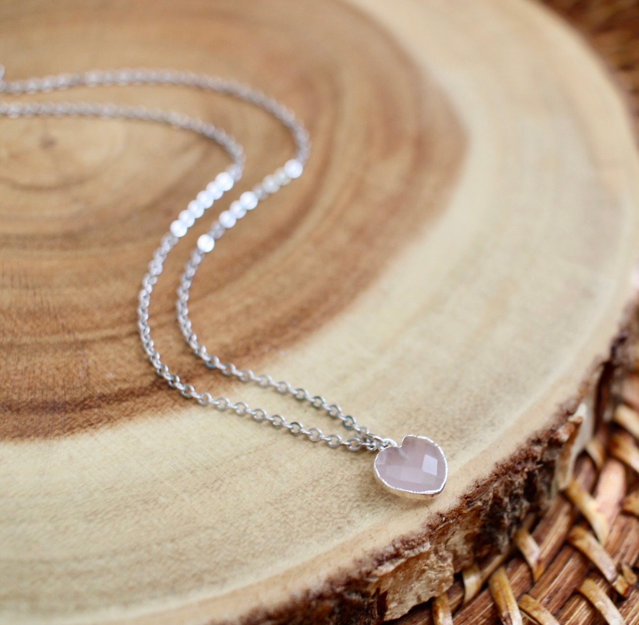 Rose Quartz Crystal Heart Necklace